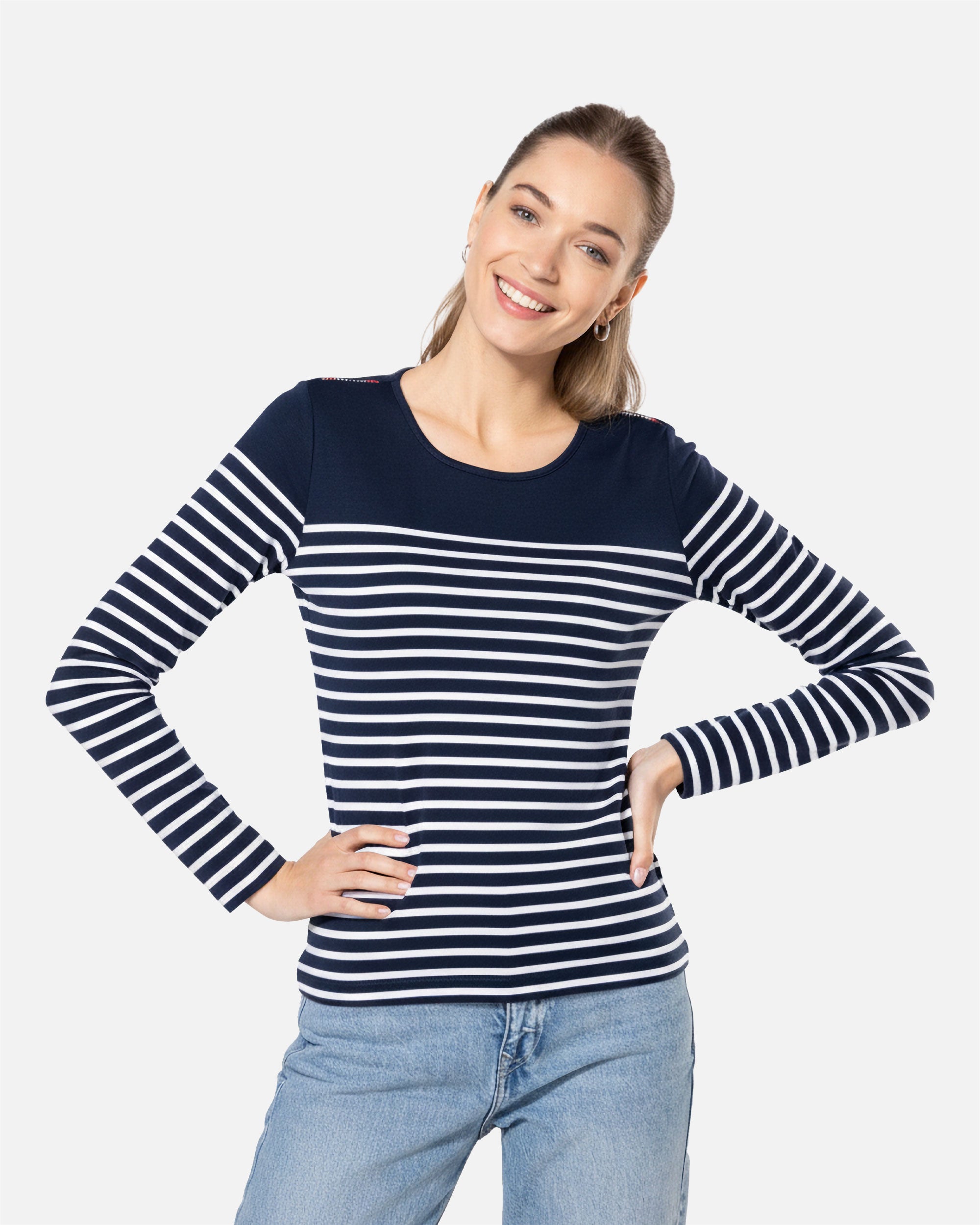 Damen Langarmshirt im Marine-Look Navy-White Stripes von VIVID