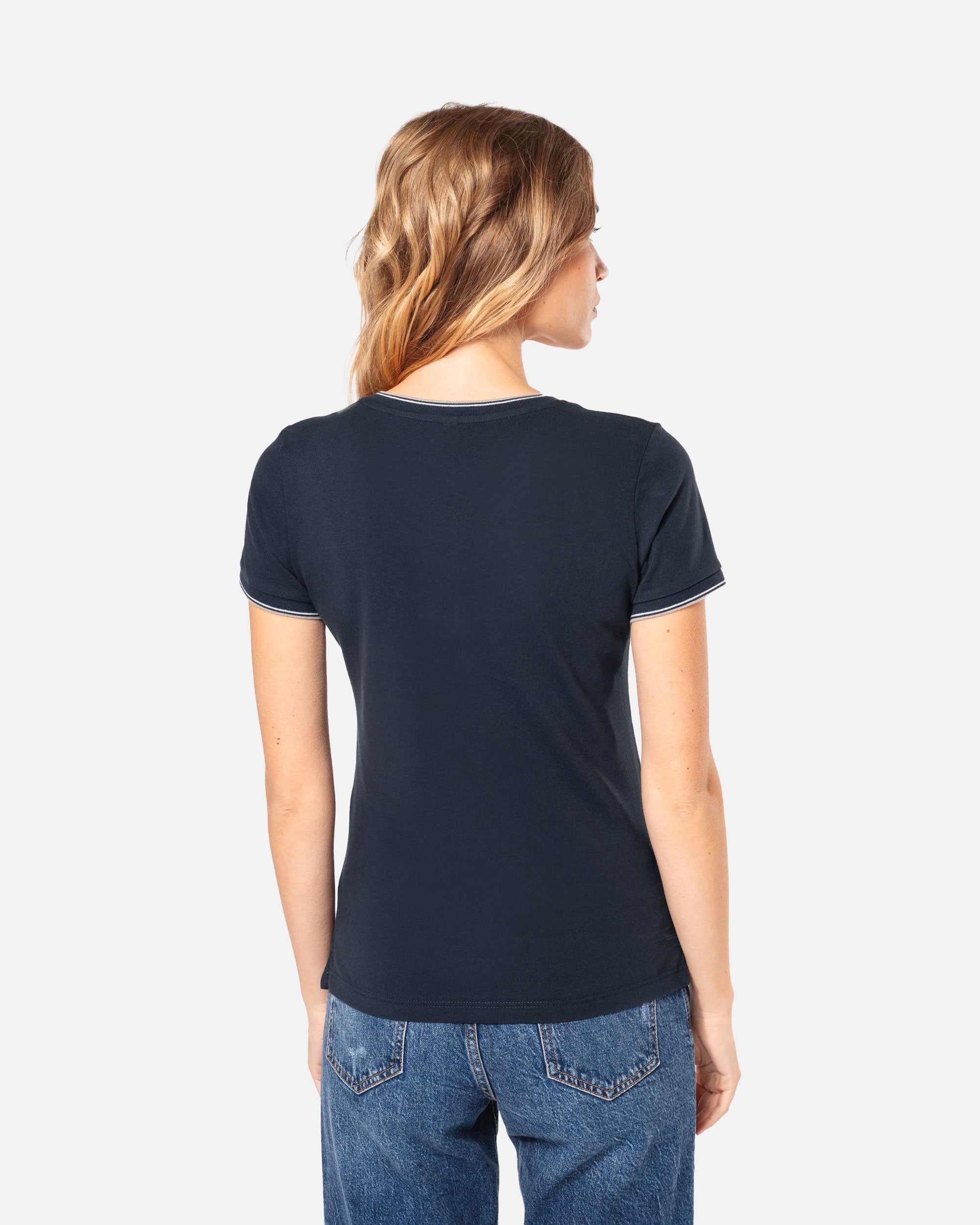 Damen Piqué T-Shirt mit V-Ausschnitt