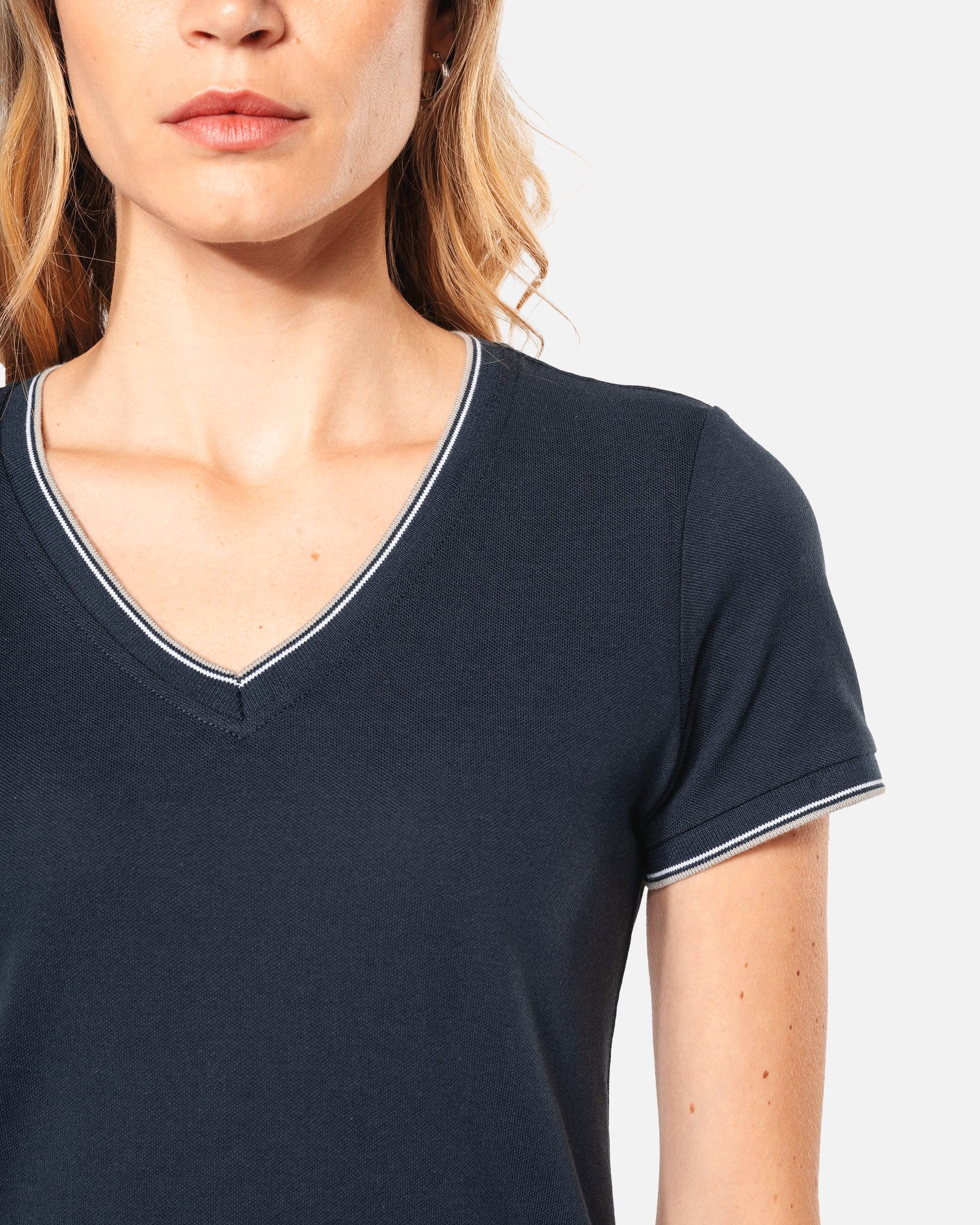 Damen Piqué T-Shirt mit V-Ausschnitt