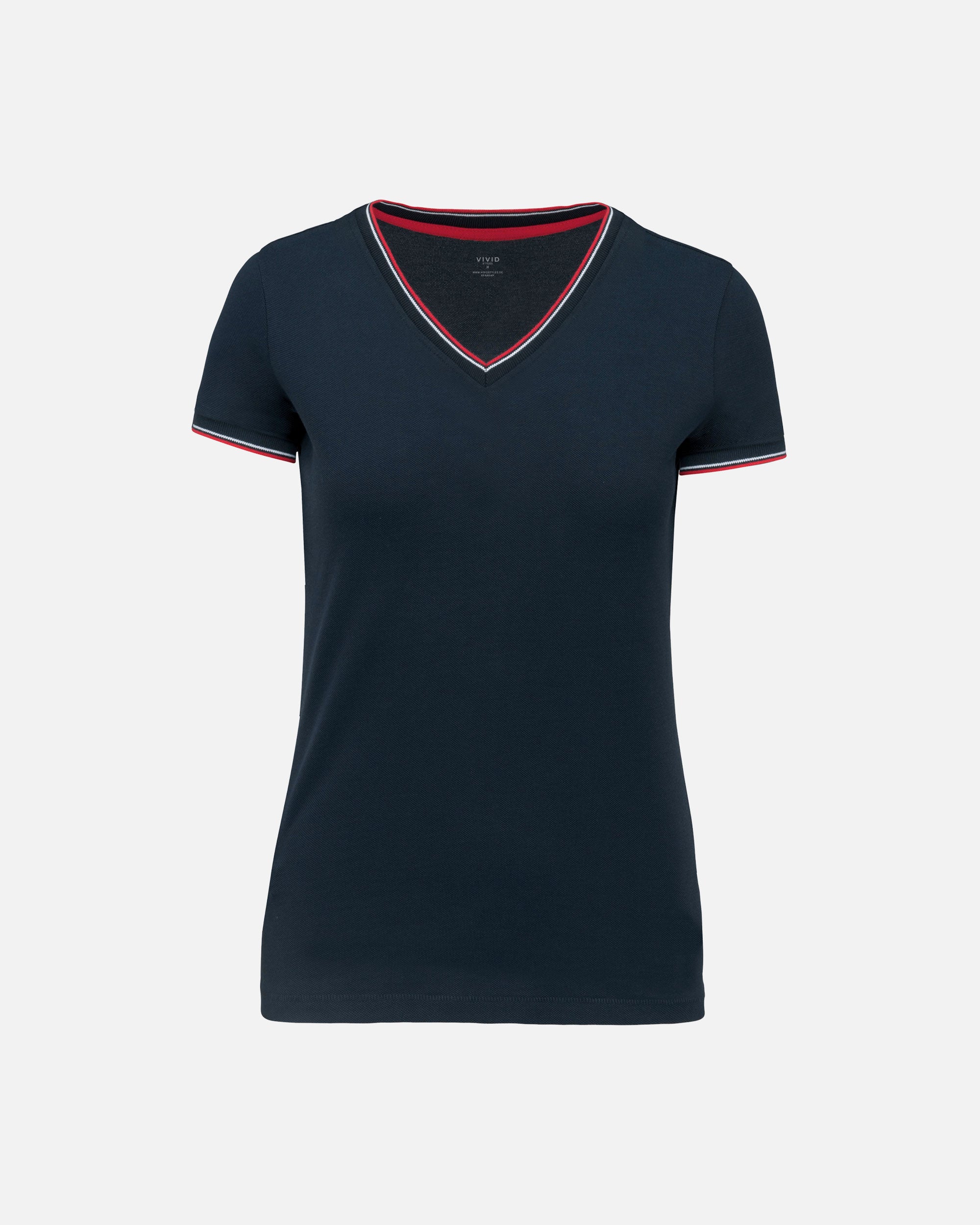Damen Piqué T-Shirt mit V-Ausschnitt