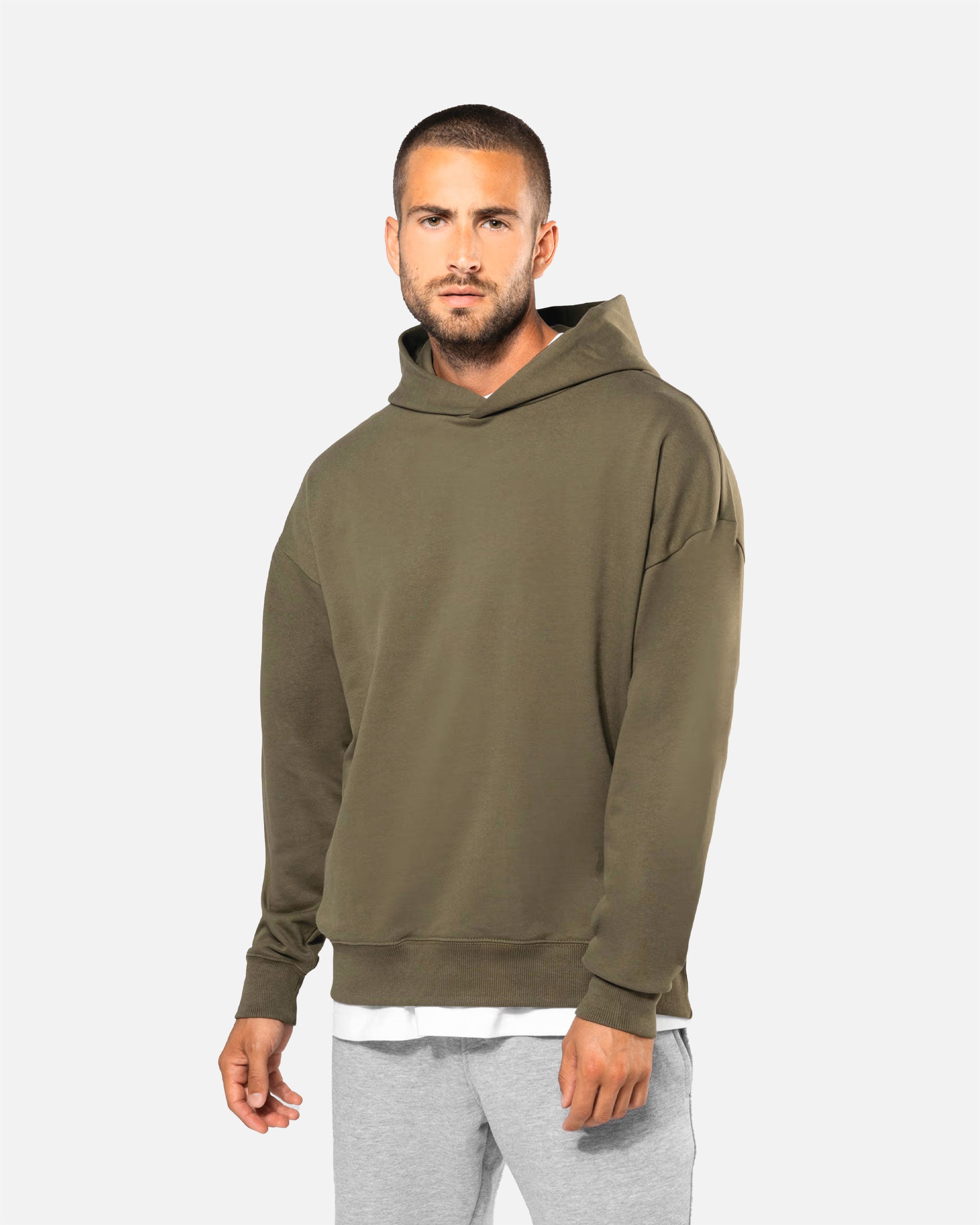 Übergroßes Molton Unisex Kapuzensweatshirt Khaki von VIVID