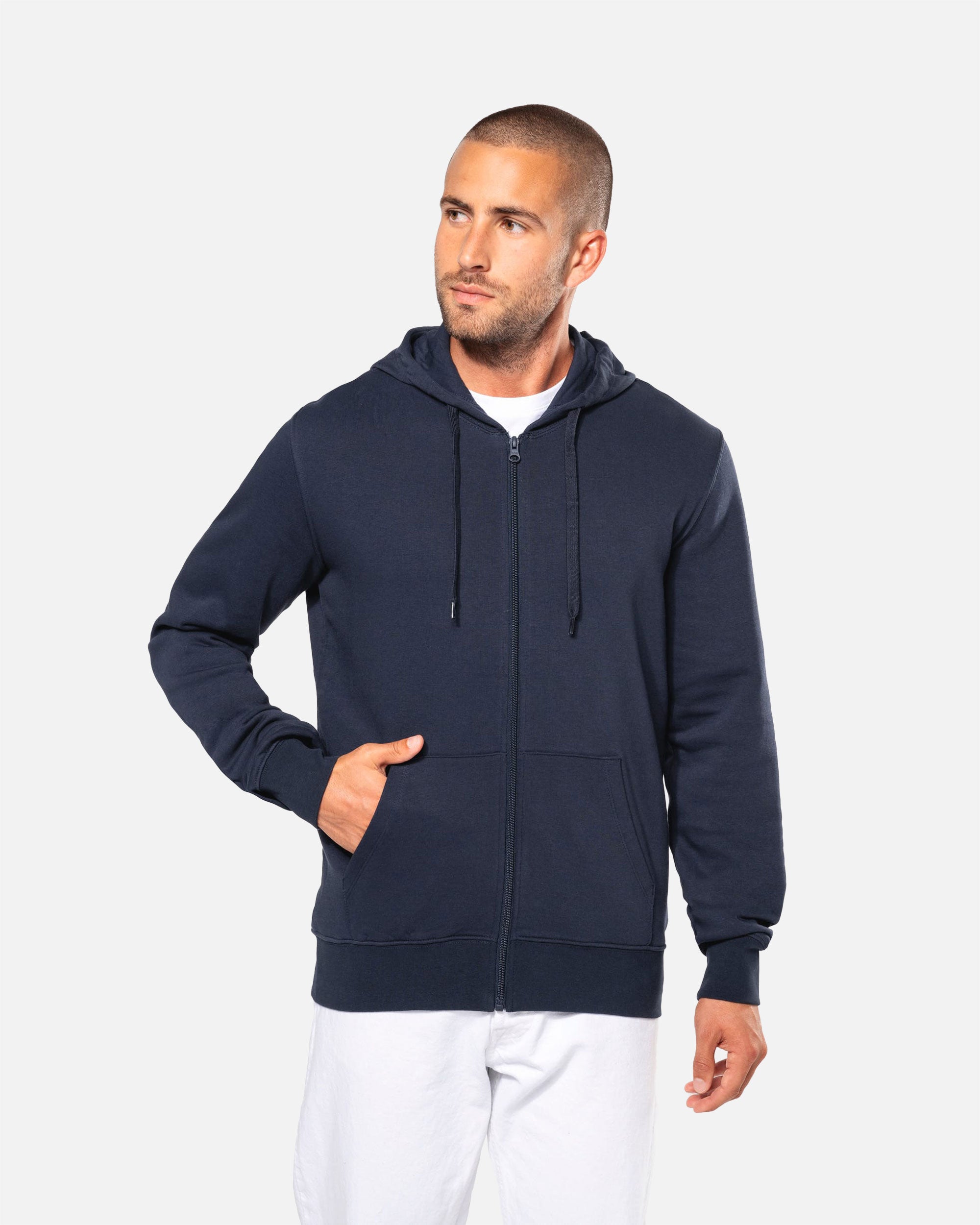 Klassisches Herren Zip Kapuzensweatshirt Navy Blue von VIVID