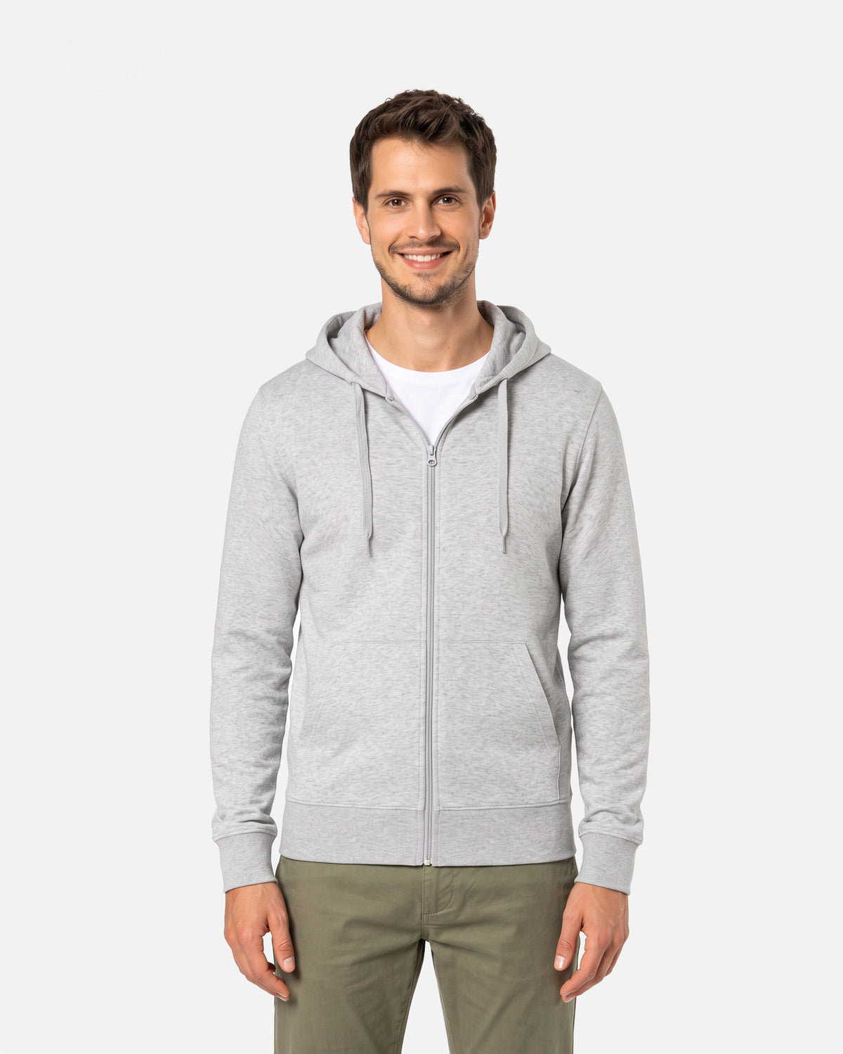 Klassisches Herren Zip Kapuzensweatshirt Ash Heather von VIVID