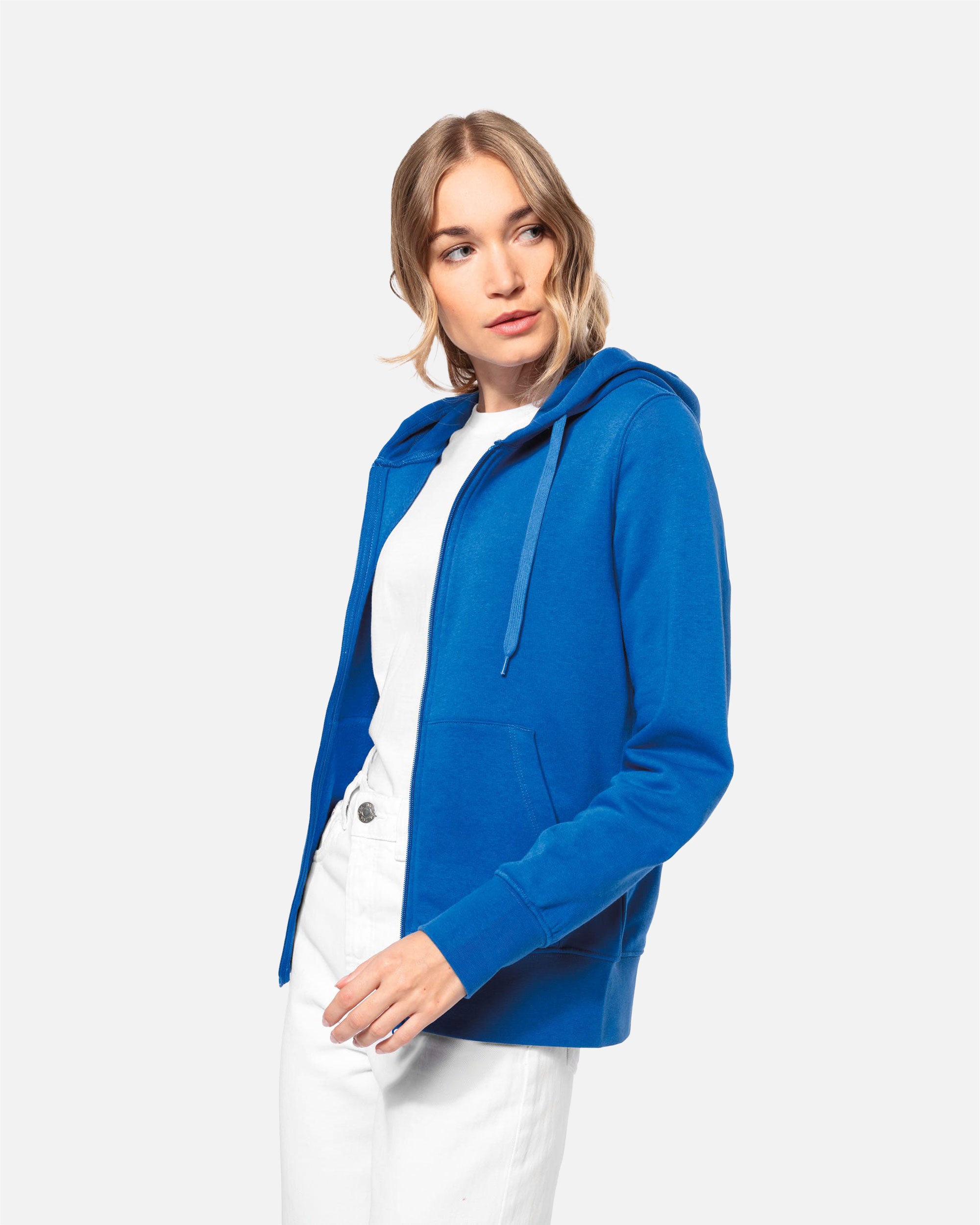 Klassisches Damen Zip Kapuzensweatshirt Light Royal Blue von VIVID
