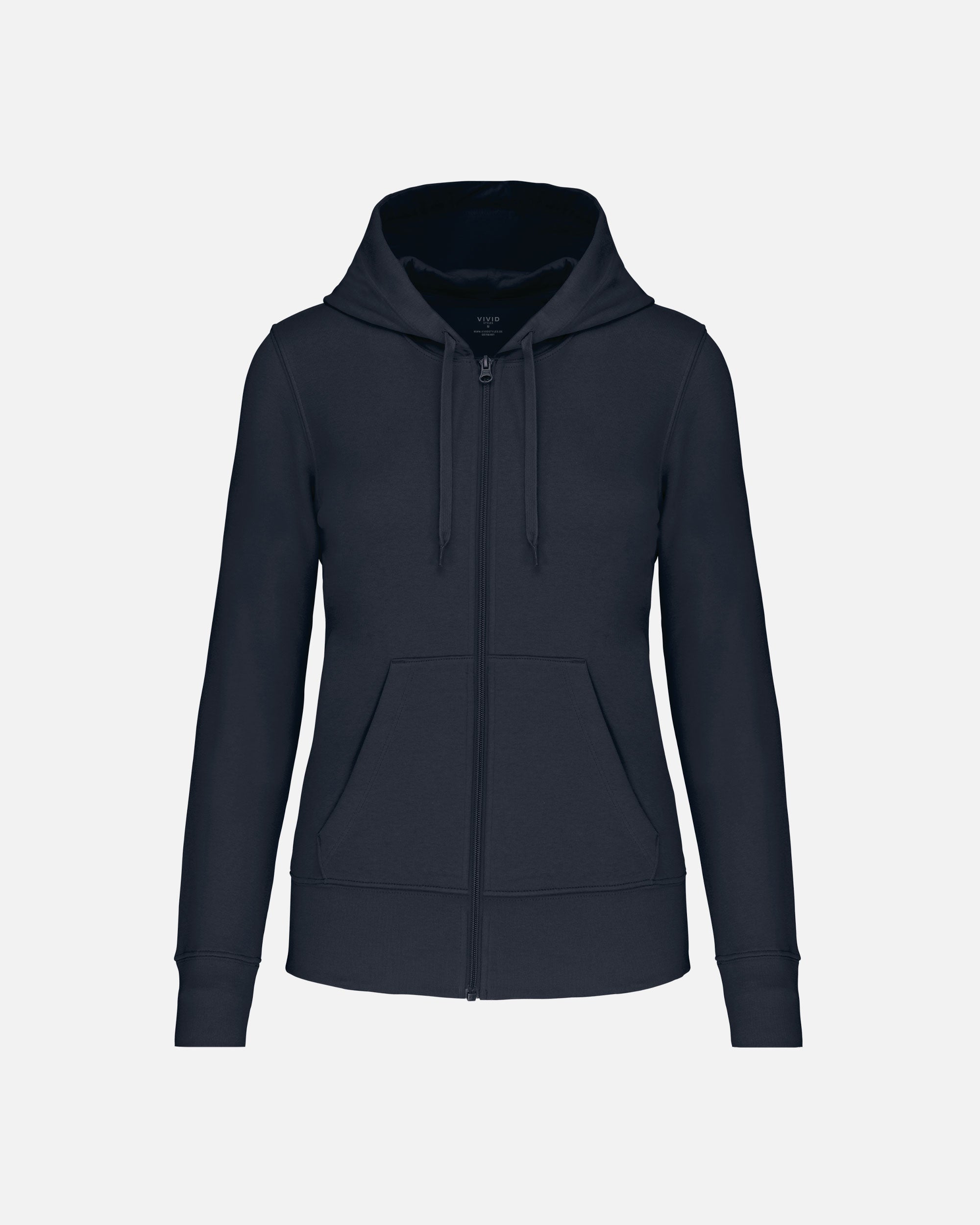 Klassisches Damen Zip Kapuzensweatshirt Navy Blue von VIVID