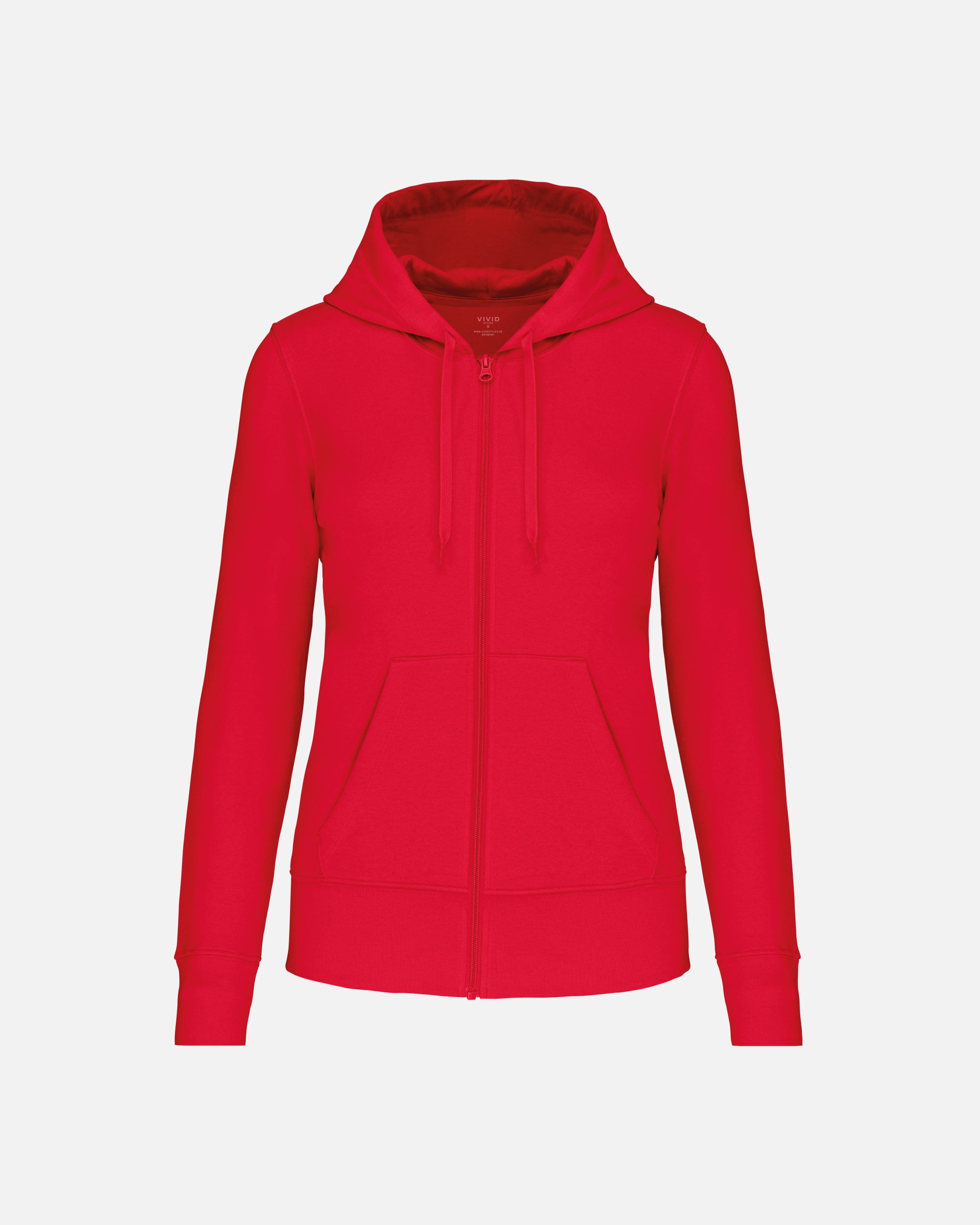 Klassisches Damen Zip Kapuzensweatshirt Fire Red von VIVID