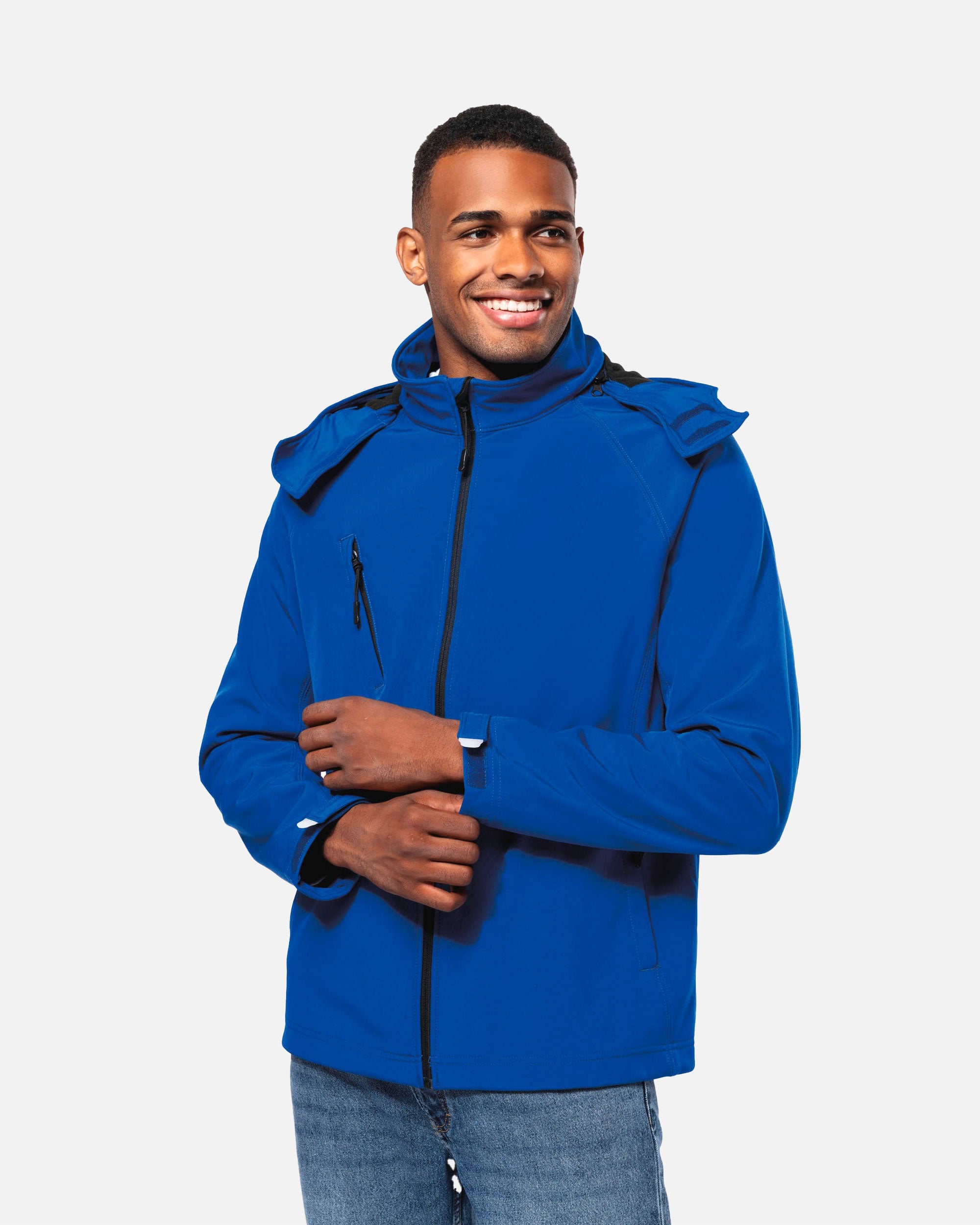 Herren Softshell Jacke mit abnehmbarer Kapuze Royal Blue von VIVID