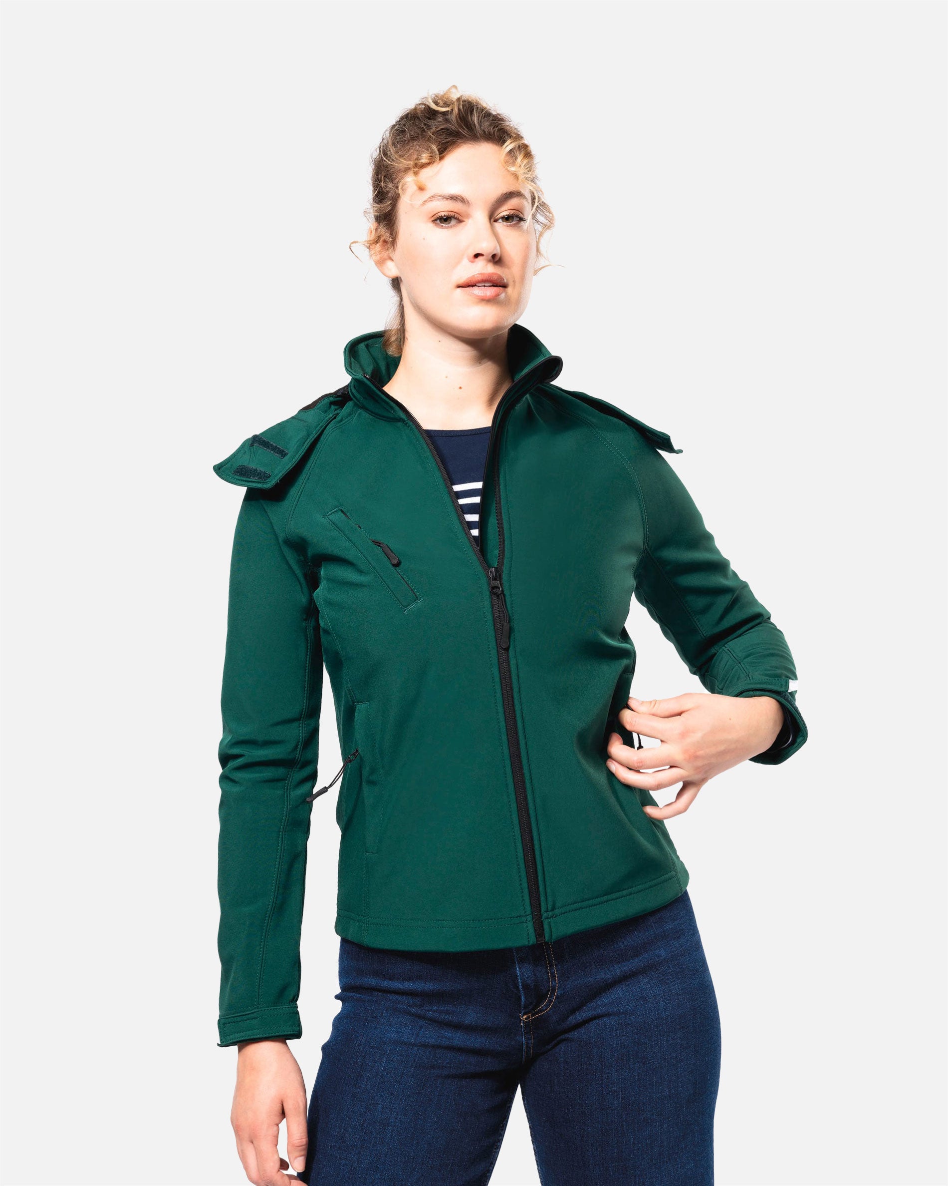 Damen Softshell Jacke mit abnehmbarer Kapuze Forest Green von VIVID