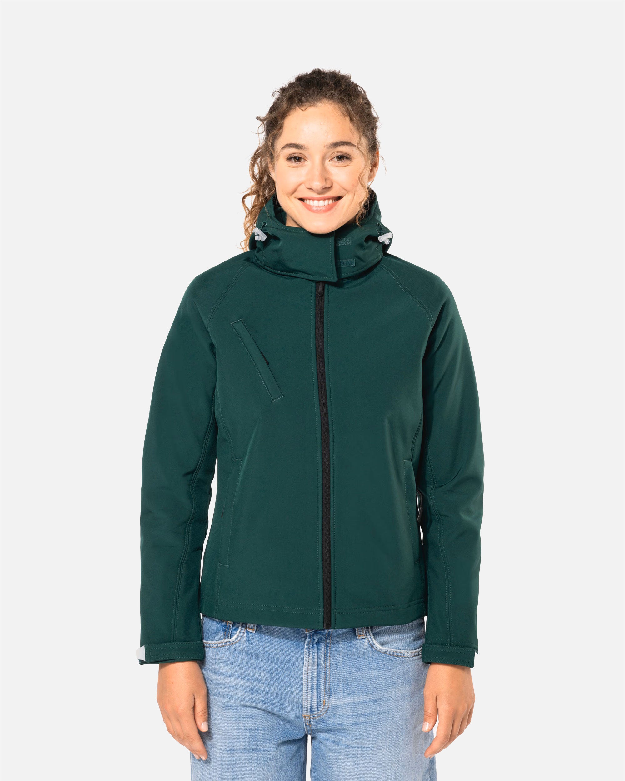 Damen Softshell Jacke mit abnehmbarer Kapuze Forest Green von VIVID
