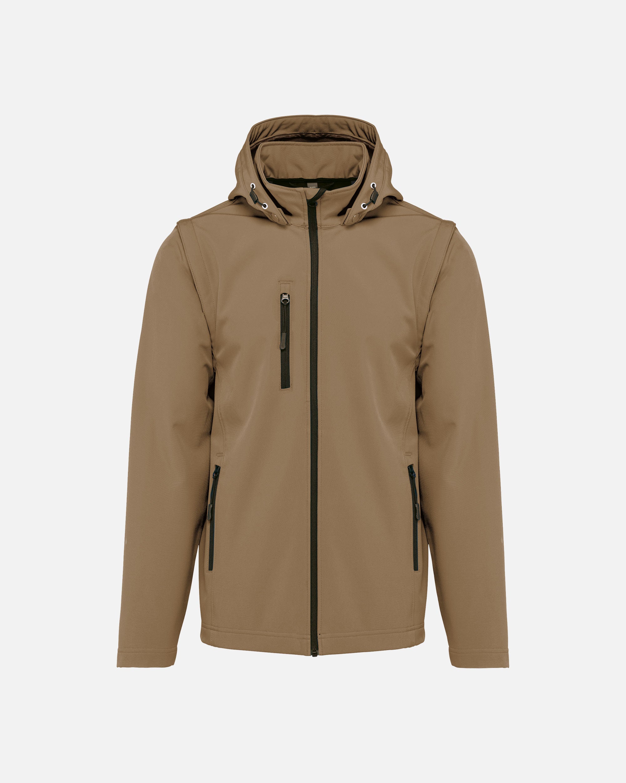 Unisex Softshell Jacke mit abnehmbarer Kapuze und Ärmeln Camel von VIVID