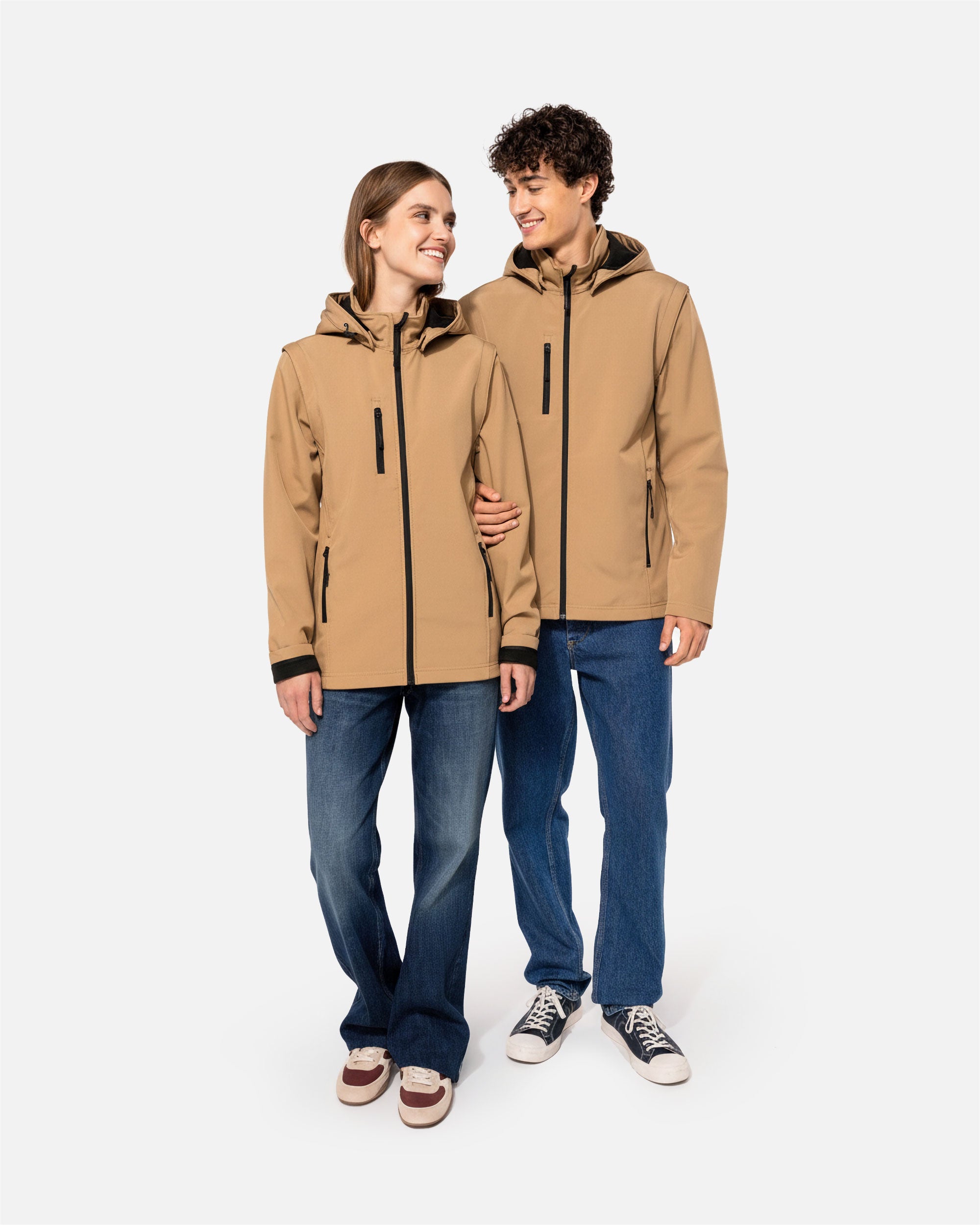 Unisex Softshell Jacke mit abnehmbarer Kapuze und Ärmeln von VIVID