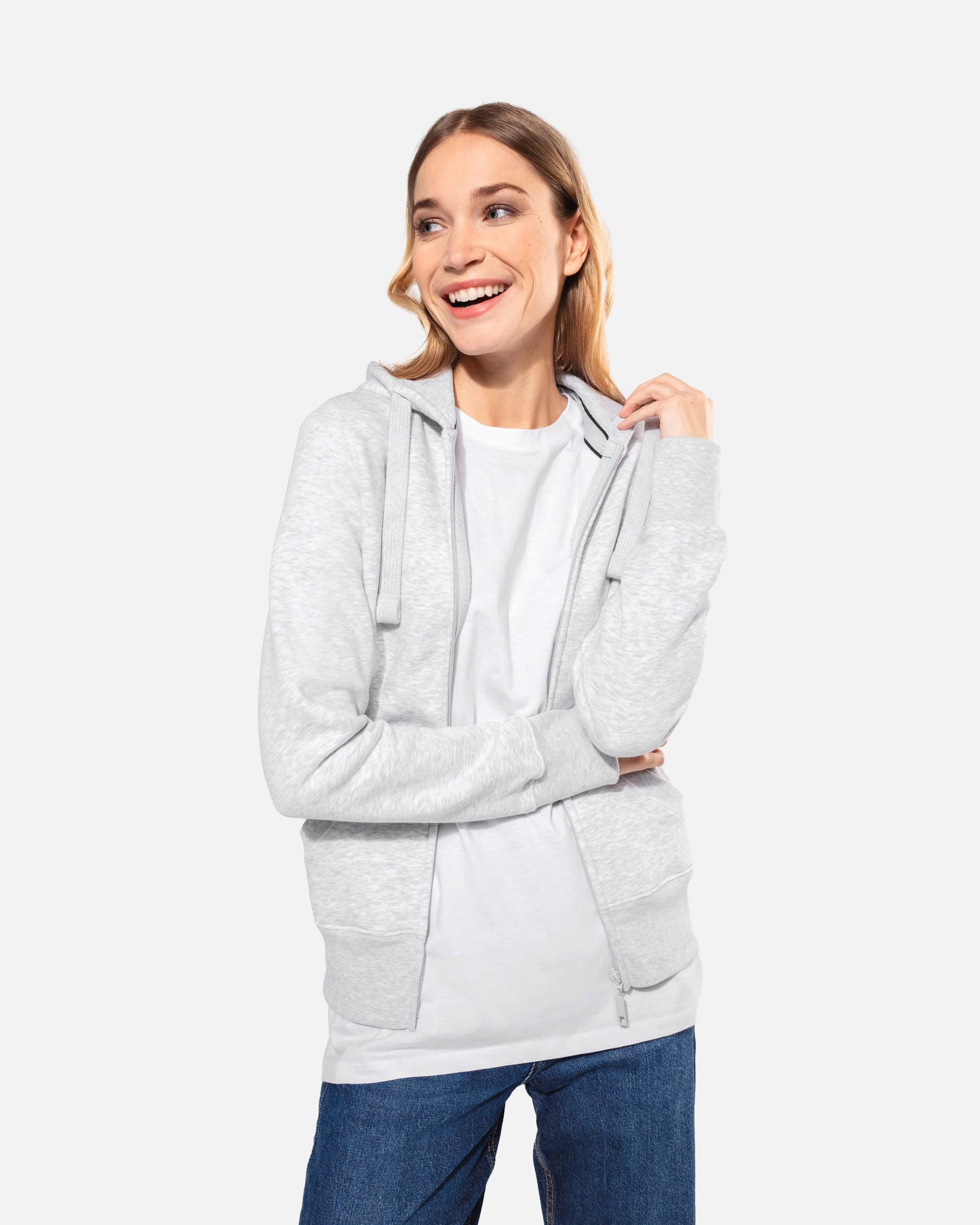 Damen Zip Kapuzensweatshirt Ash Heather von VIVID