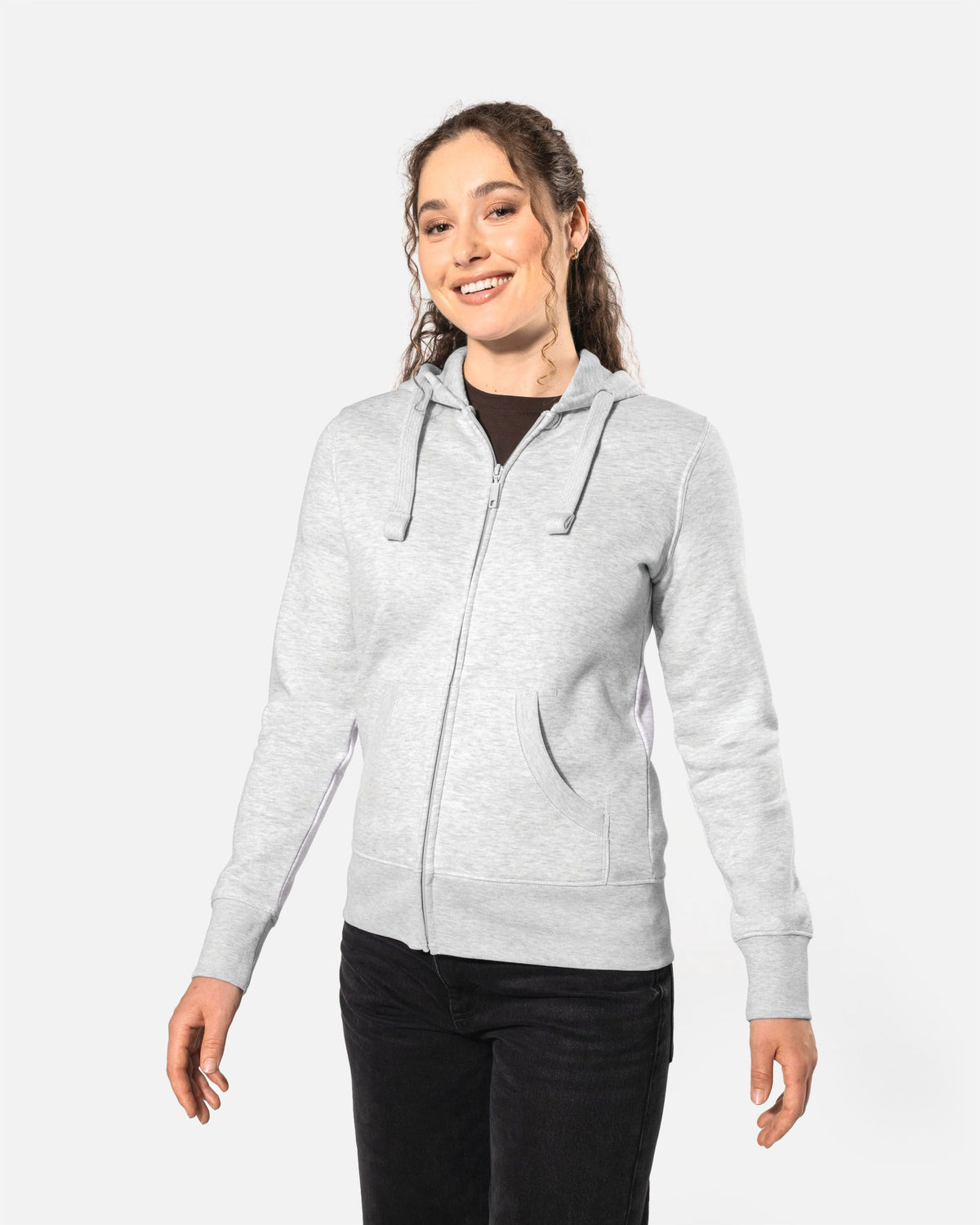 Damen Zip Kapuzensweatshirt Ash Heather von VIVID