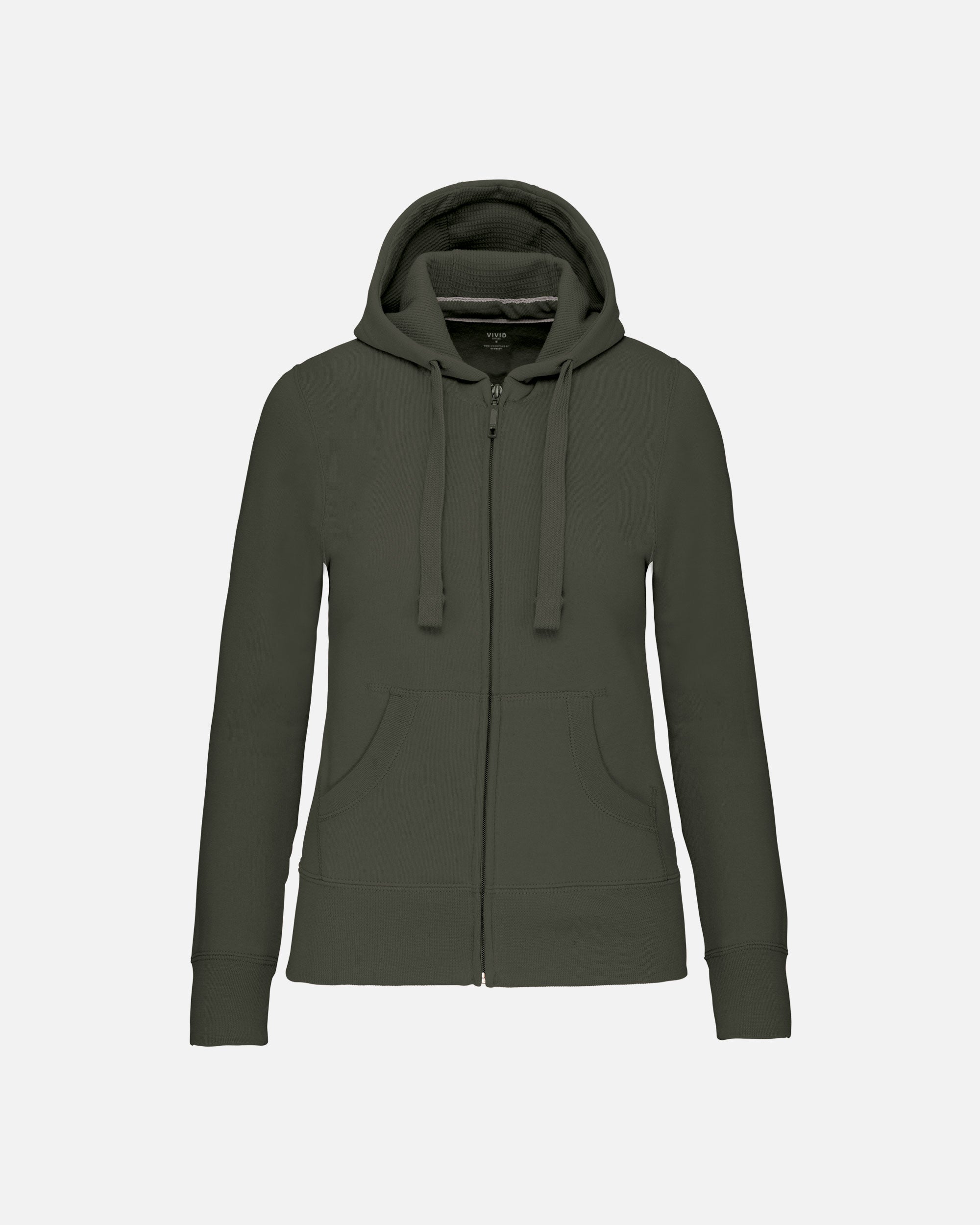 Damen Zip Kapuzensweatshirt Khaki von VIVID