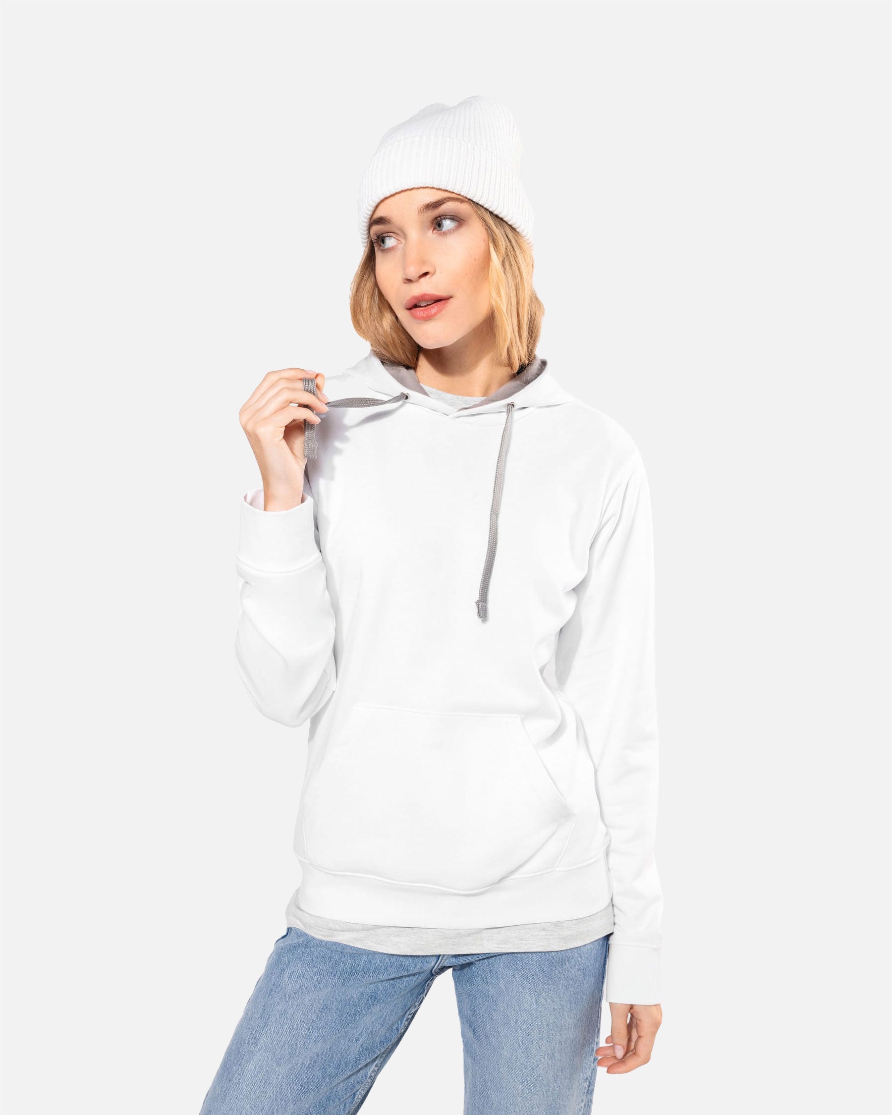 Zweifarbiges Damen Kapuzensweatshirt White-Grey von VIVID