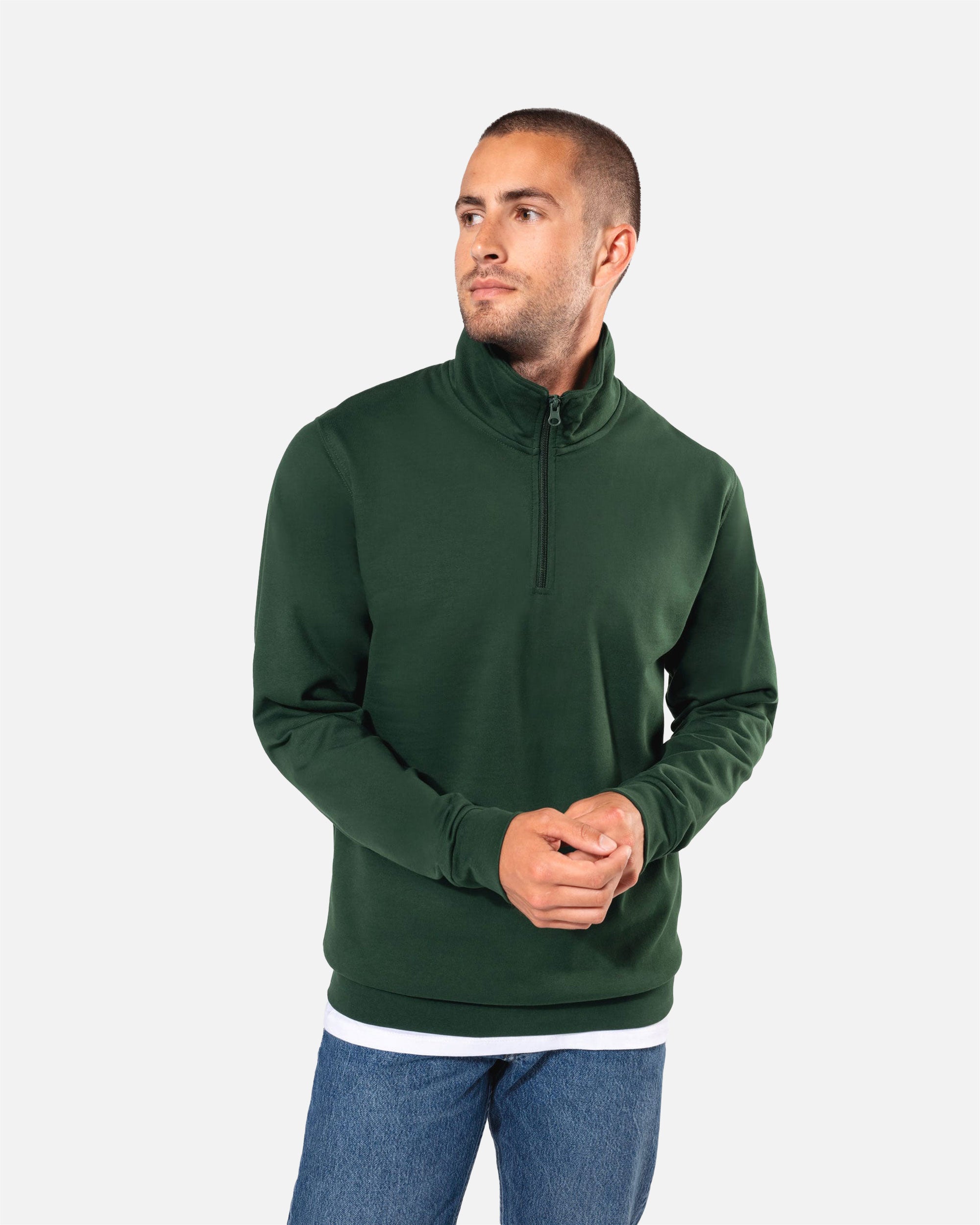Herren Basic 1/4 Zip Sweatshirt Forest Green von VIVID