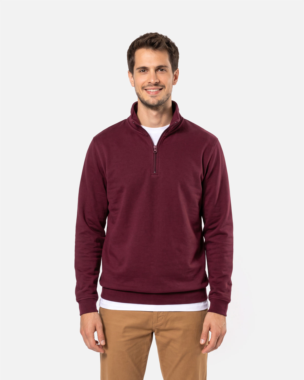 Herren Basic 1/4 Zip Sweatshirt Burgundy von VIVID