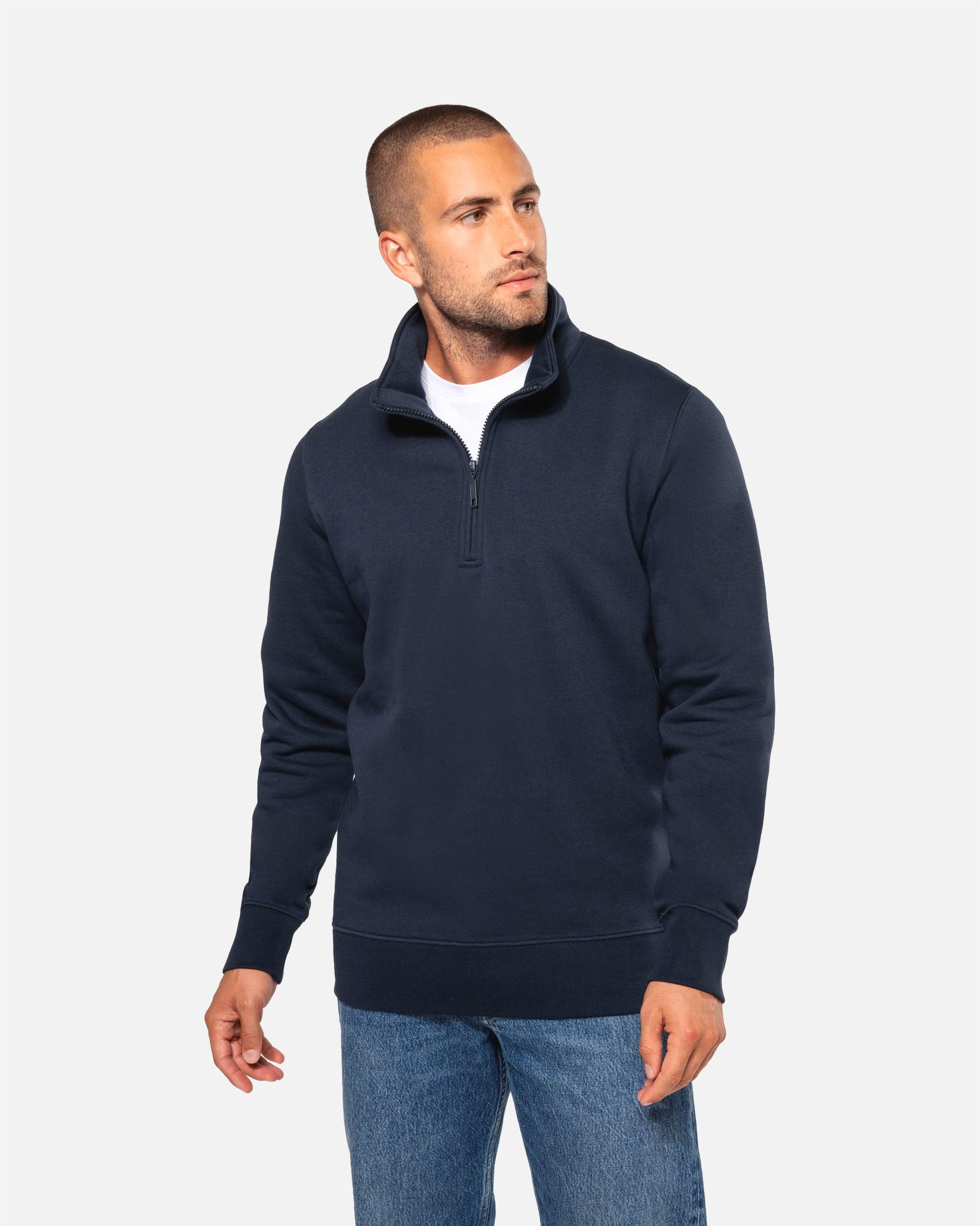 Klassisches Herren 1/4 Zip Sweatshirt Navy Blue von VIVID