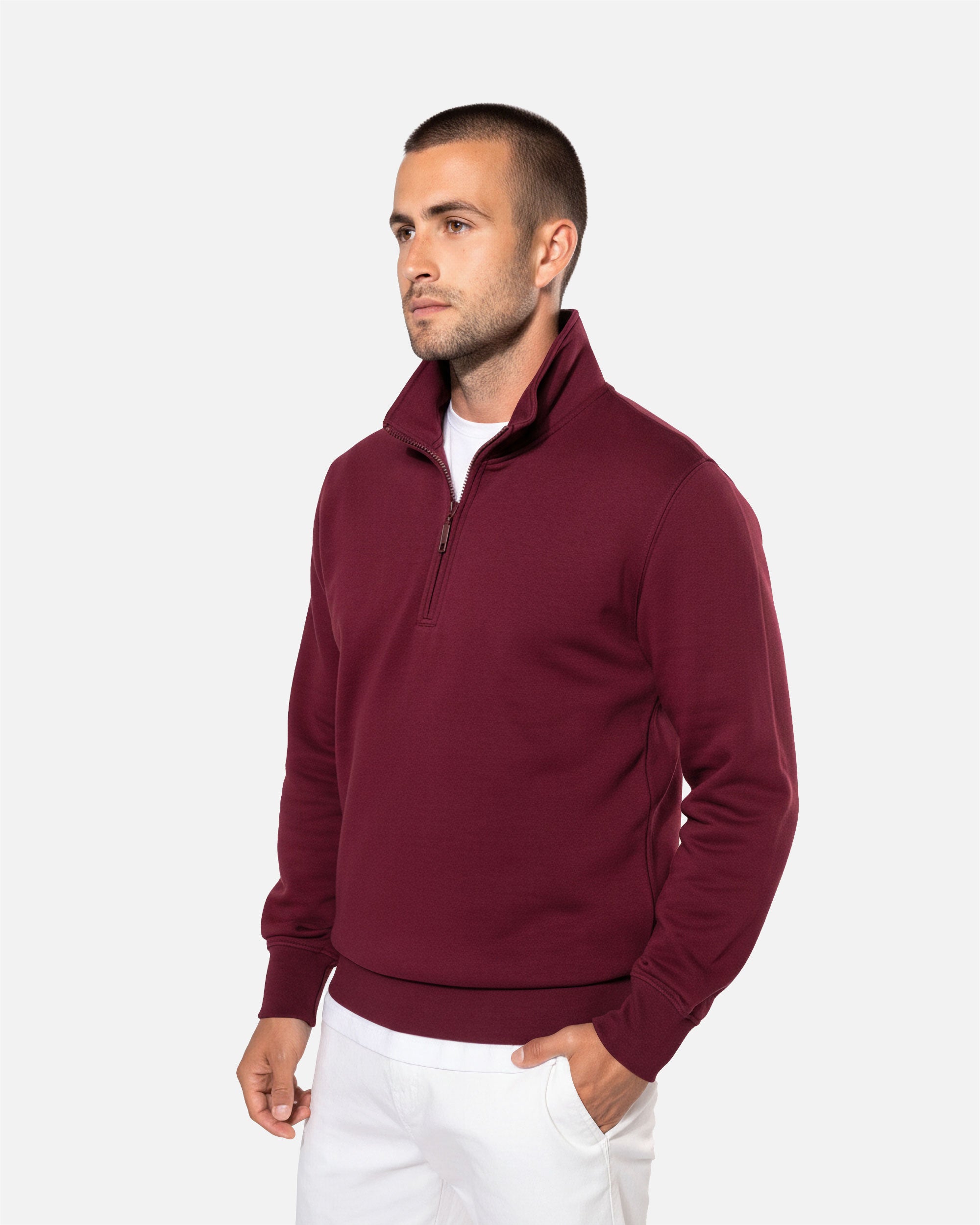 Klassisches Herren 1/4 Zip Sweatshirt Burgundy von VIVID