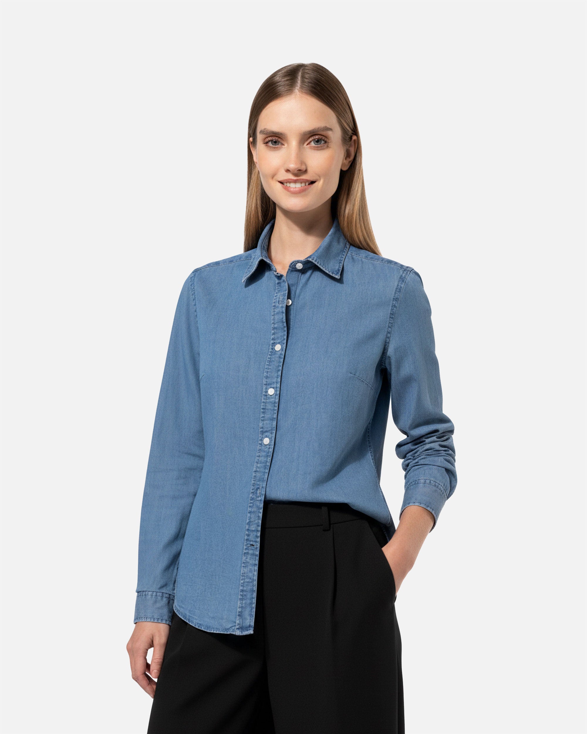 Damen Langarmhemd im Denim-Look 2.0 Chambray Blue von VIVID