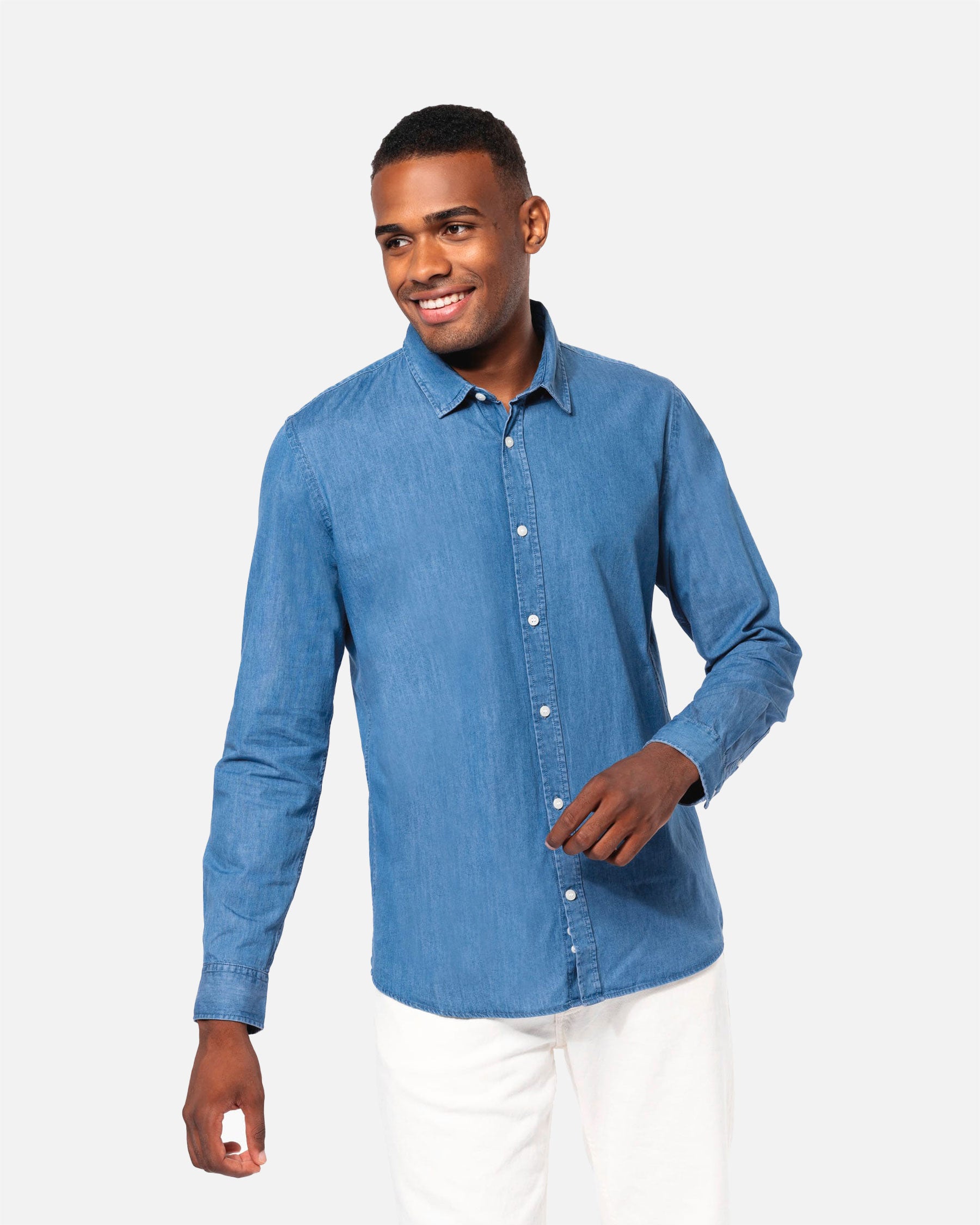 Herren Langarmhemd im Denim-Look