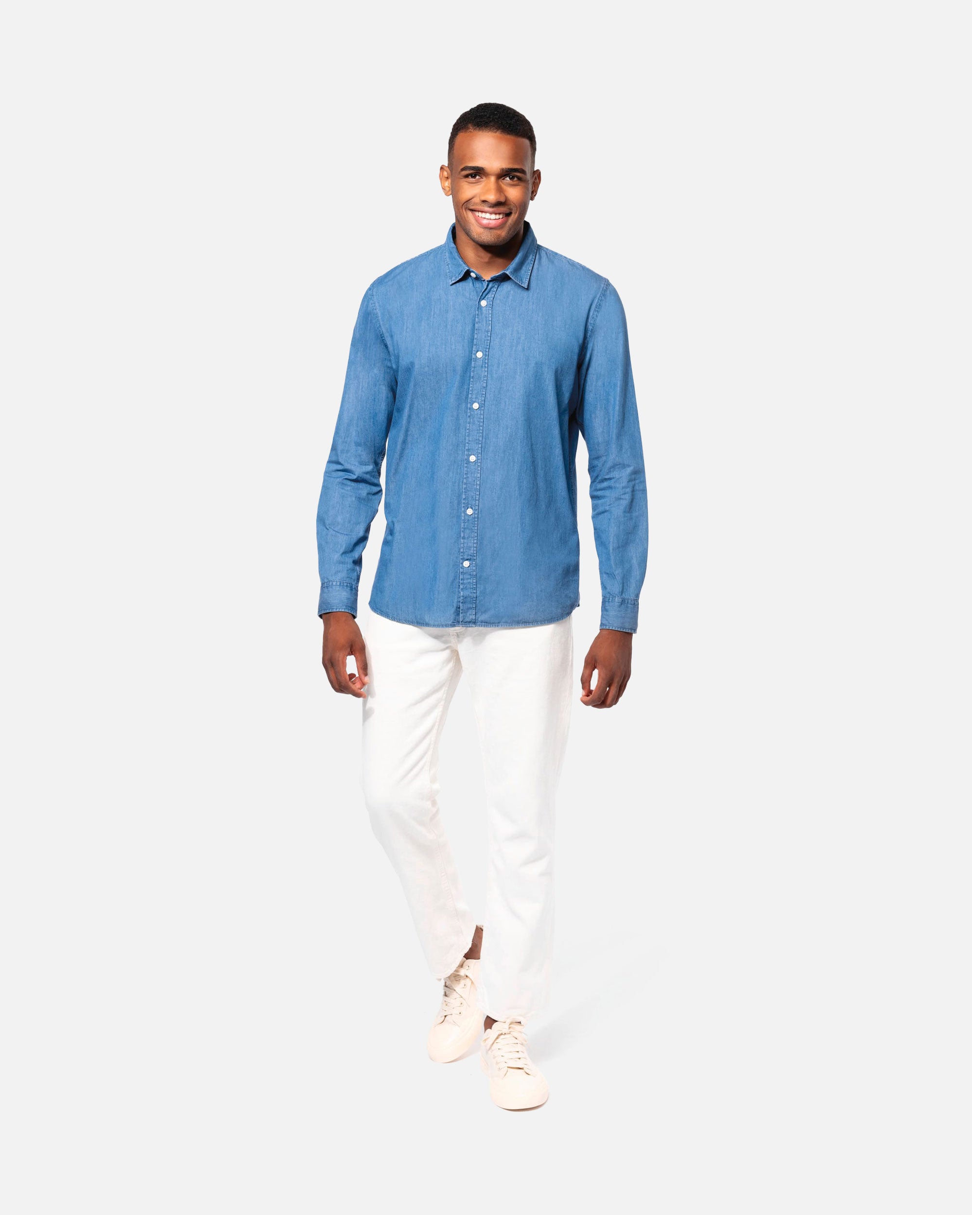 Herren Langarmhemd im Denim-Look