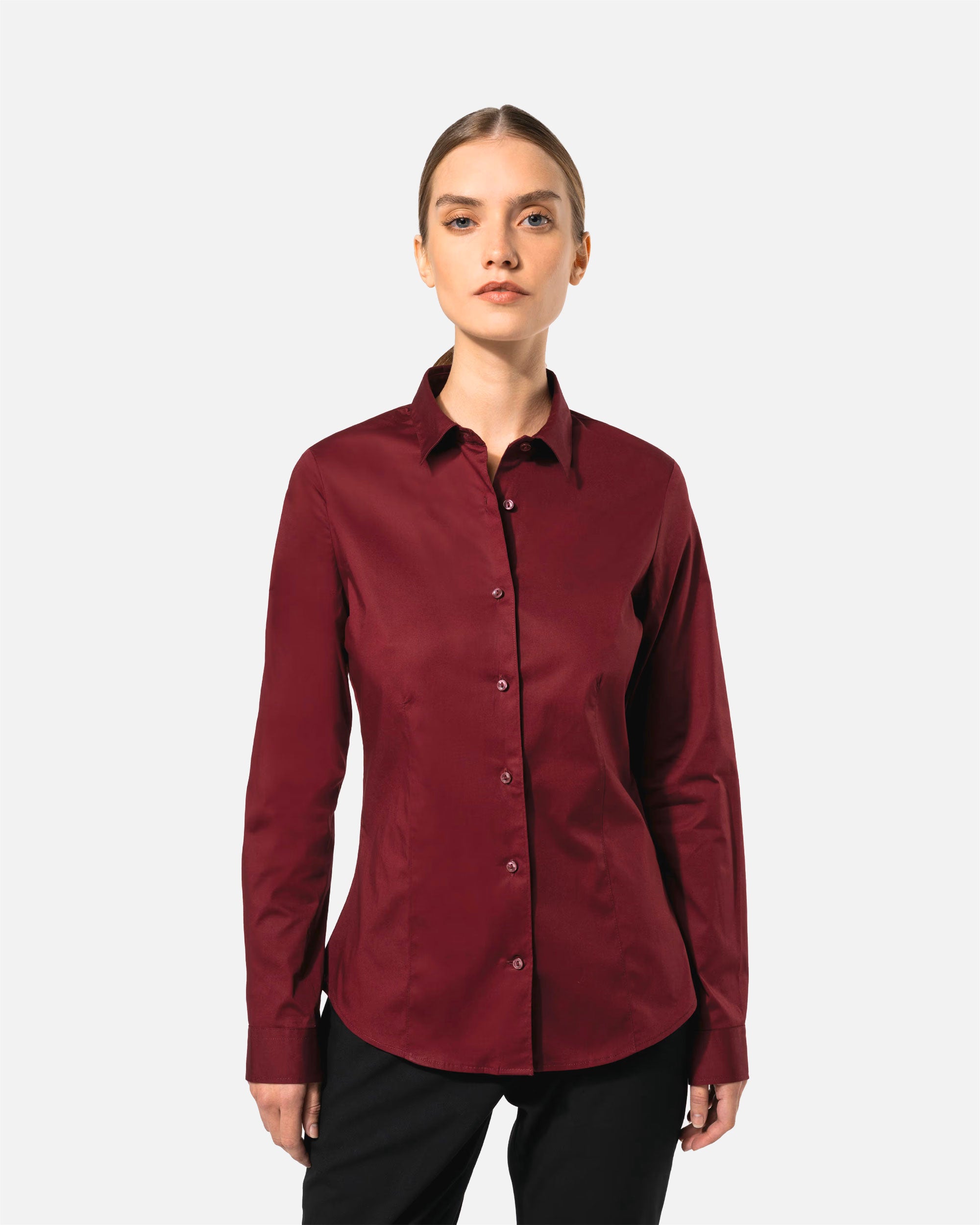 Damen Langarm Stretchbluse Burgundy von VIVID