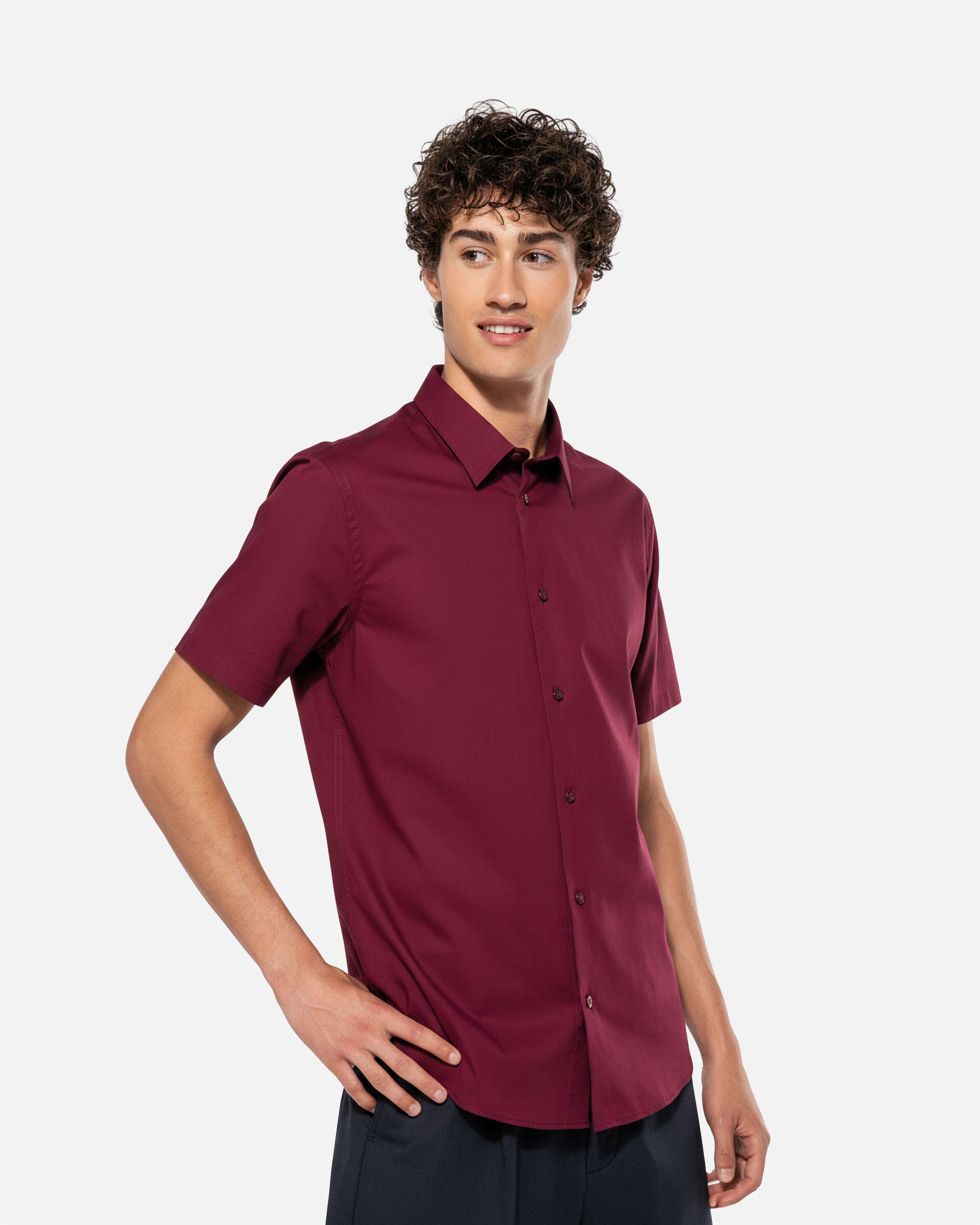 Herren Stretch Kurzarmhemd Burgundy von VIVID