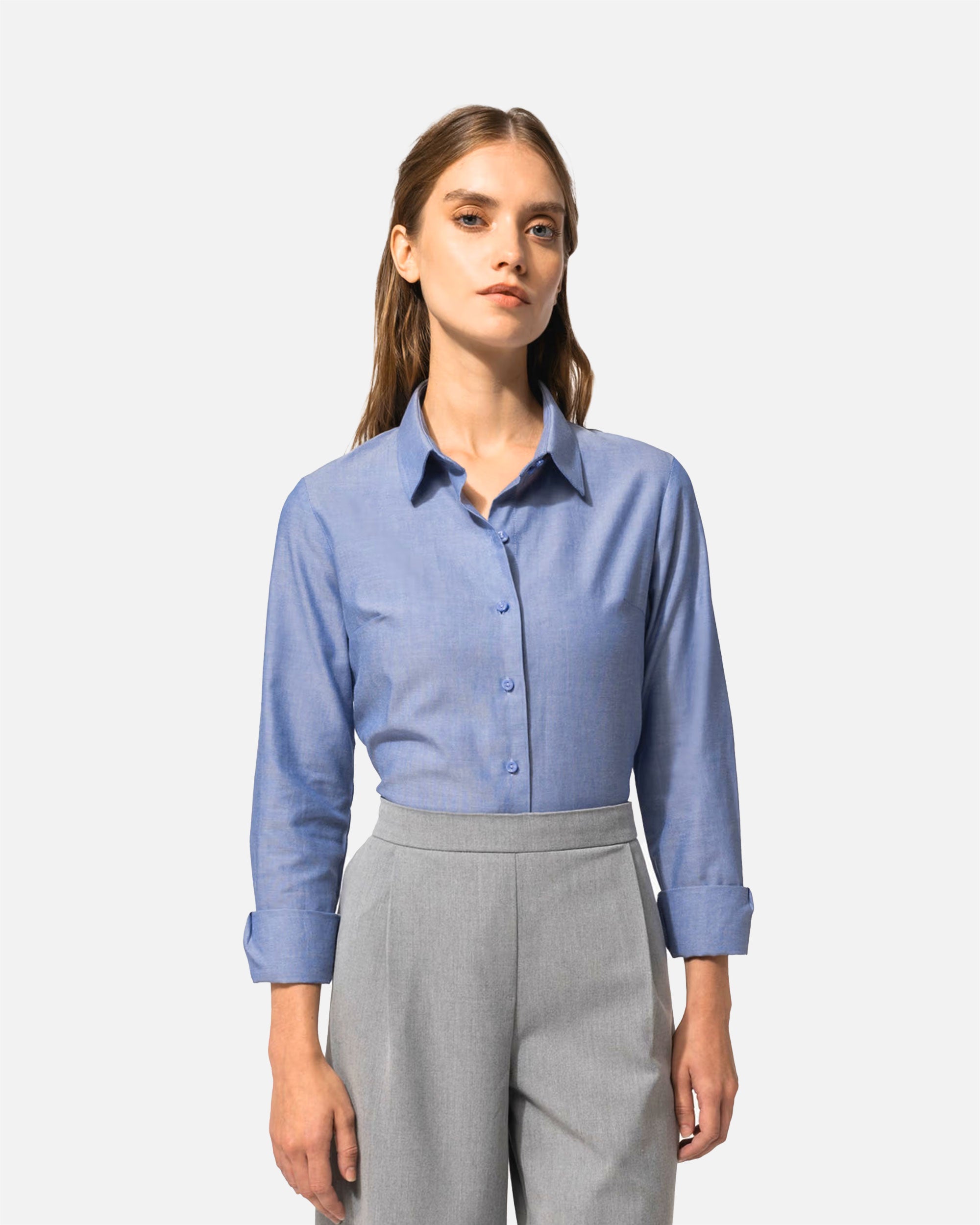 Damen Oxford Langarmbluse Oxford Cobalt Blue von VIVID