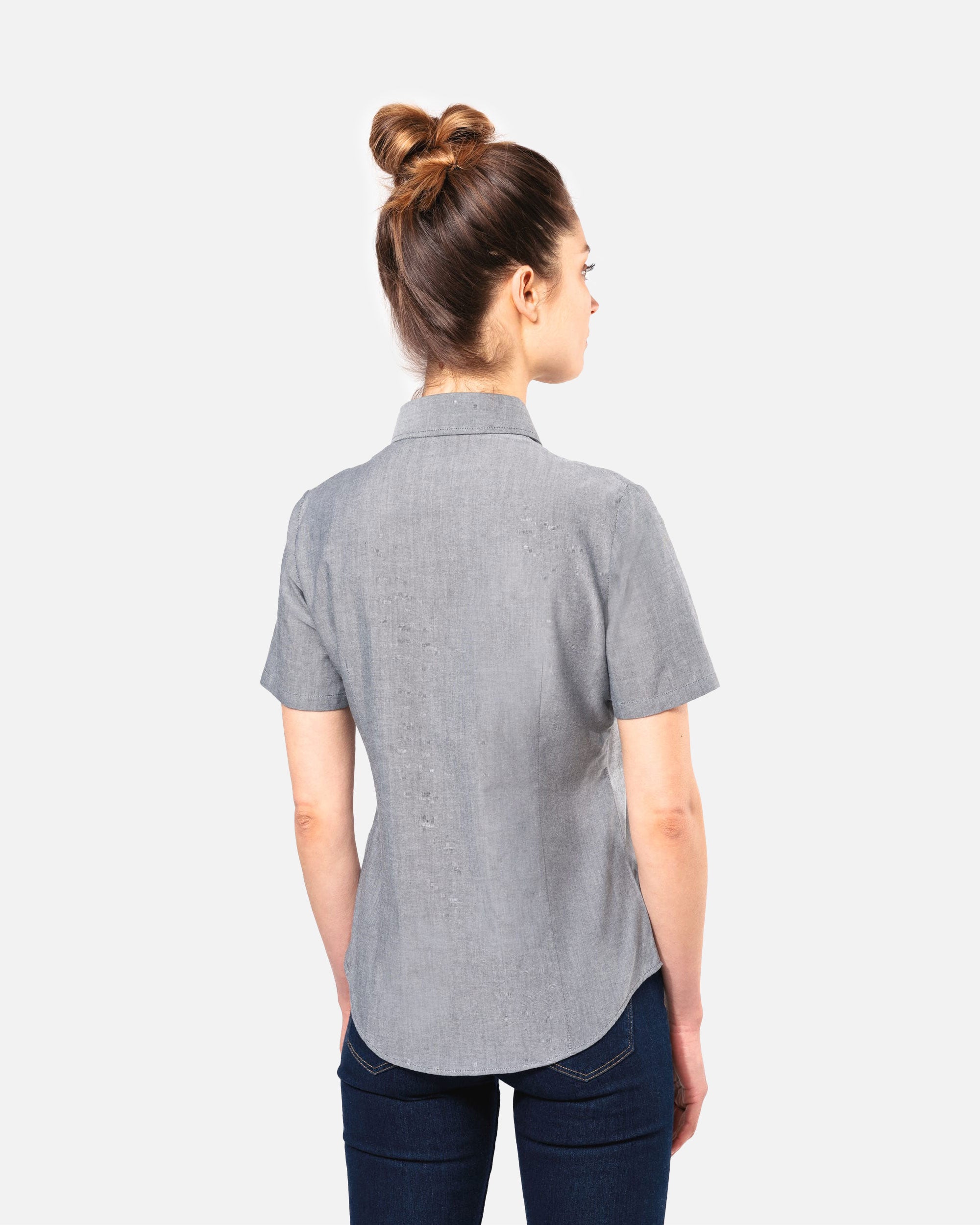 Damen Oxford Kurzarmbluse