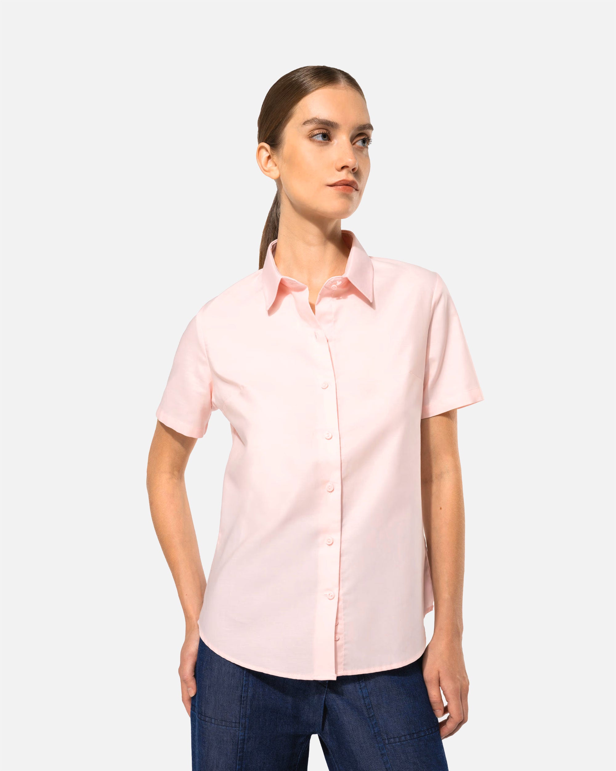 Damen Oxford Kurzarmbluse