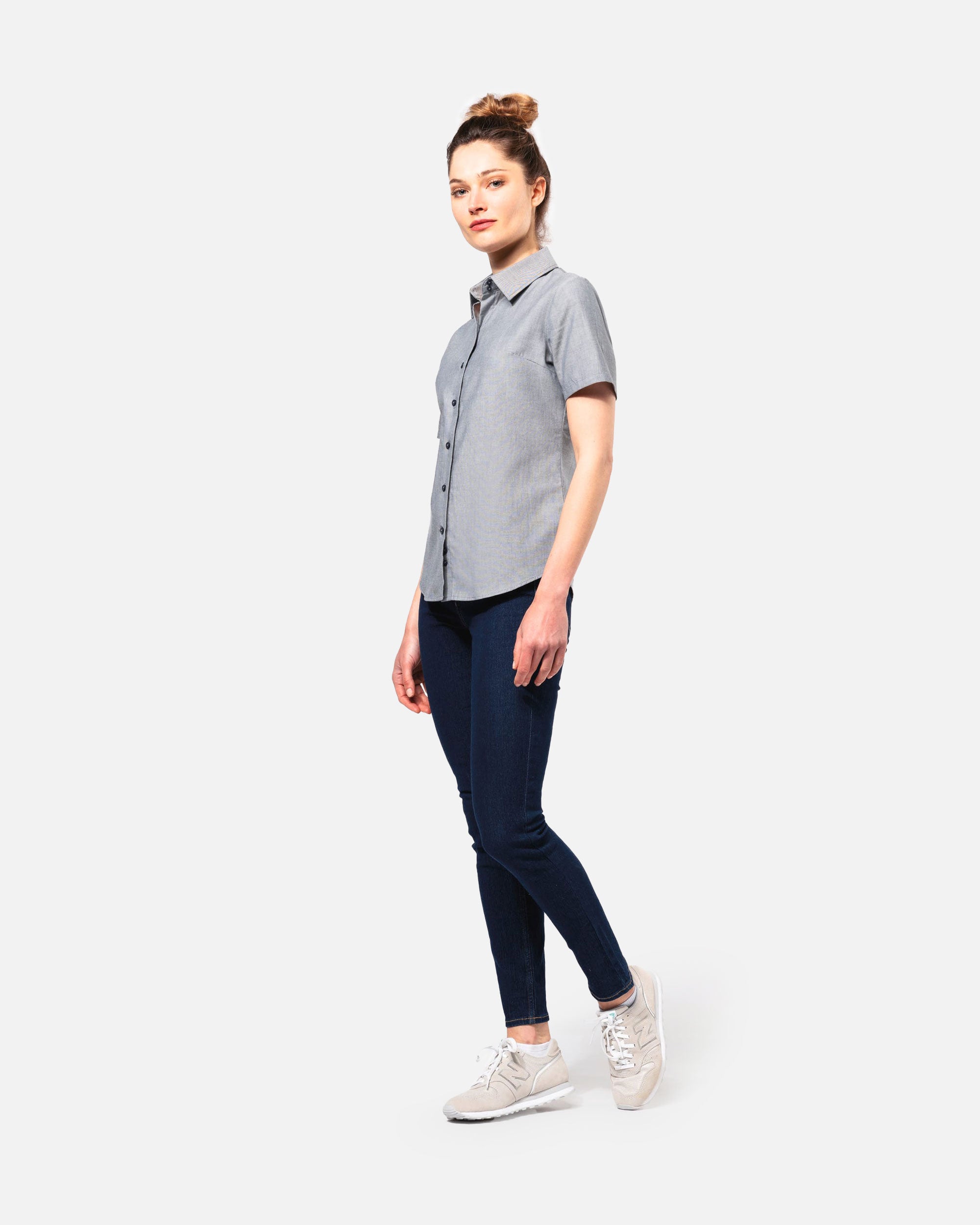 Damen Oxford Kurzarmbluse