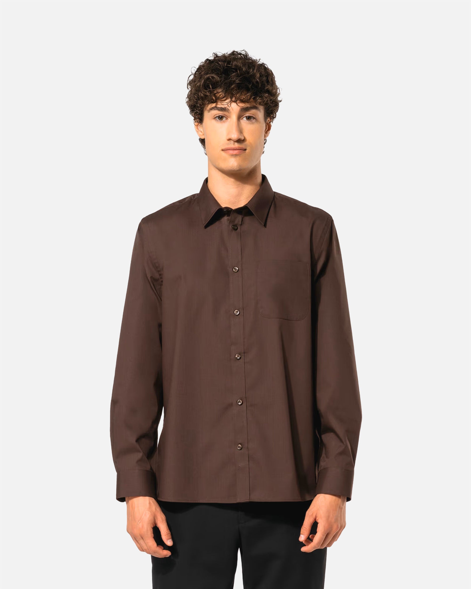 Herren Popeline Langarmhemd Chocolate Brown von VIVID