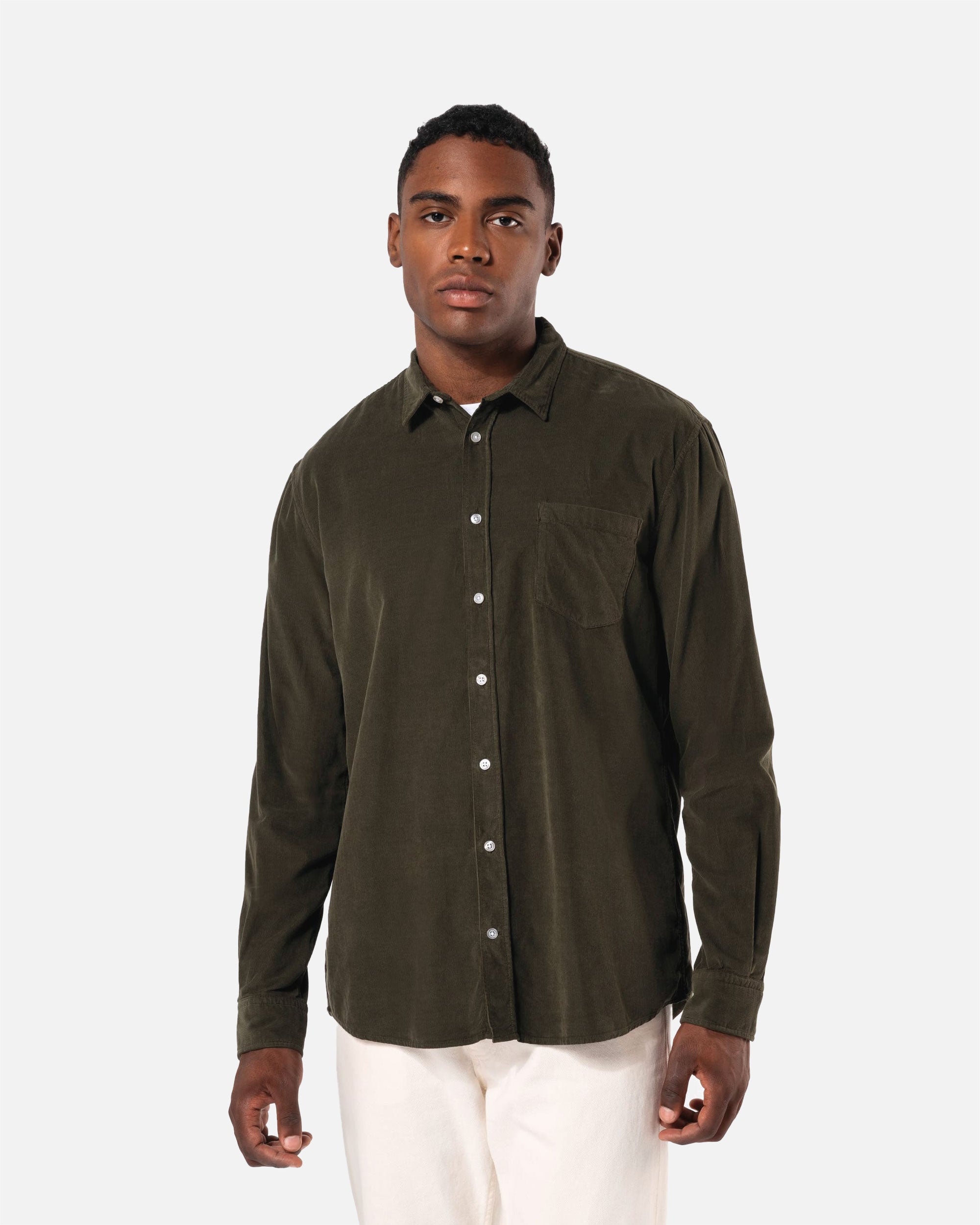 Herren Cord Langarmhemd Washed Khaki von VIVID