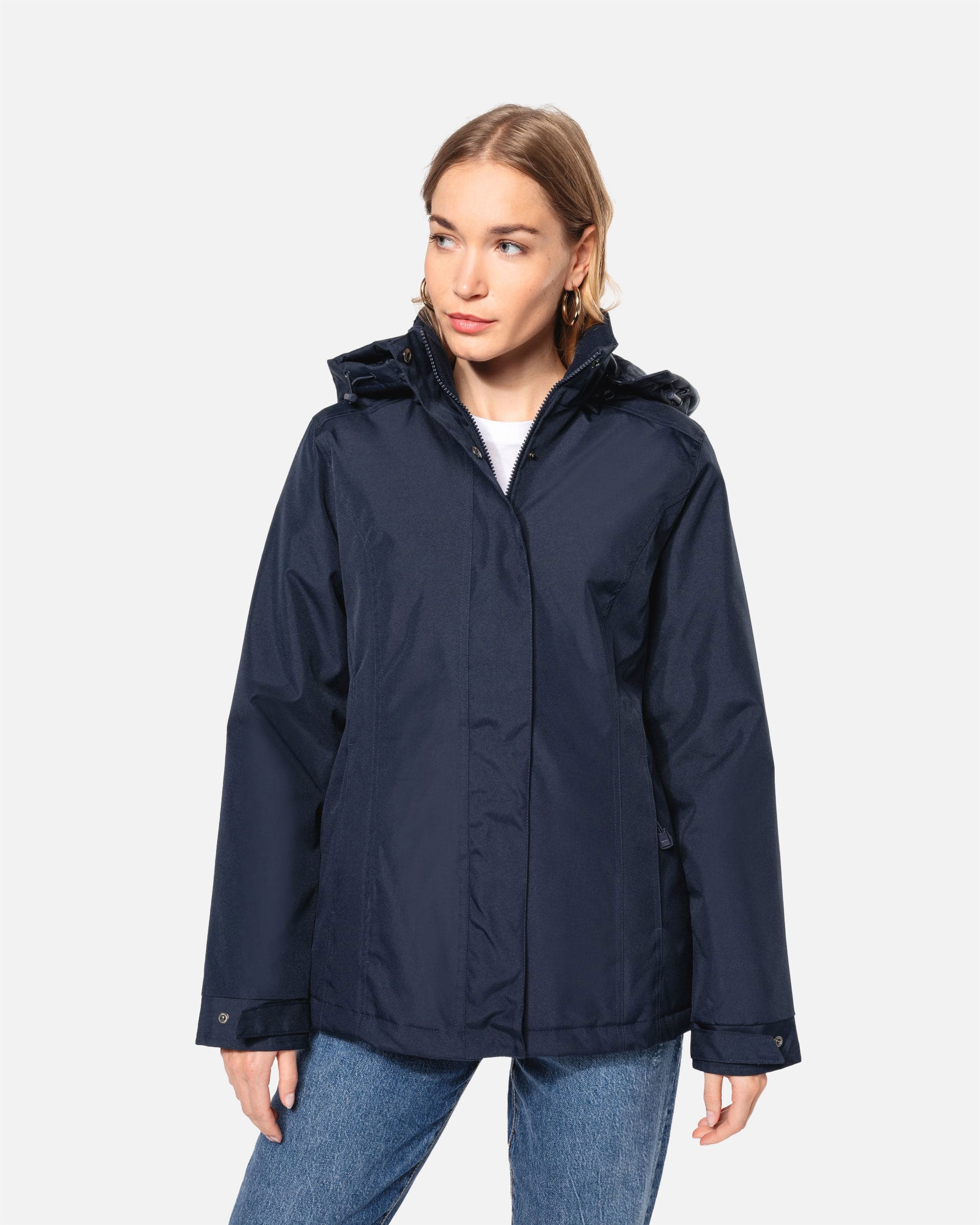 Damen Parka Jacke mit abnehmbarer Kapuze Navy Blue von VIVID