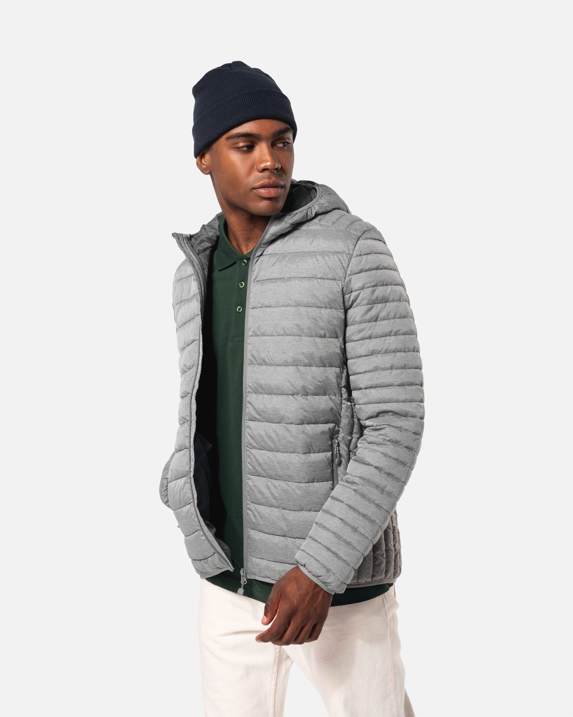 Leichte Herren Steppjacke mit Kapuze Silver Melange von VIVID