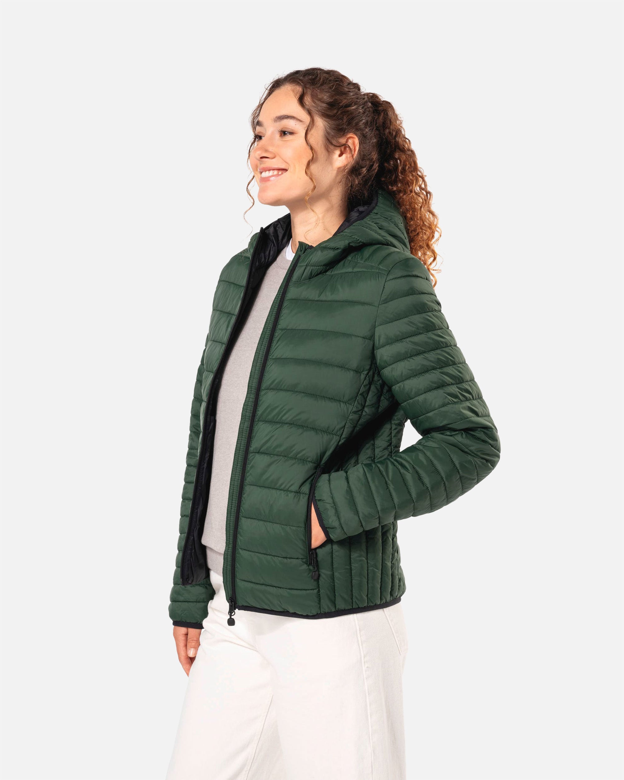 Leichte Damen Steppjacke mit Kapuze Forest Green von VIVID