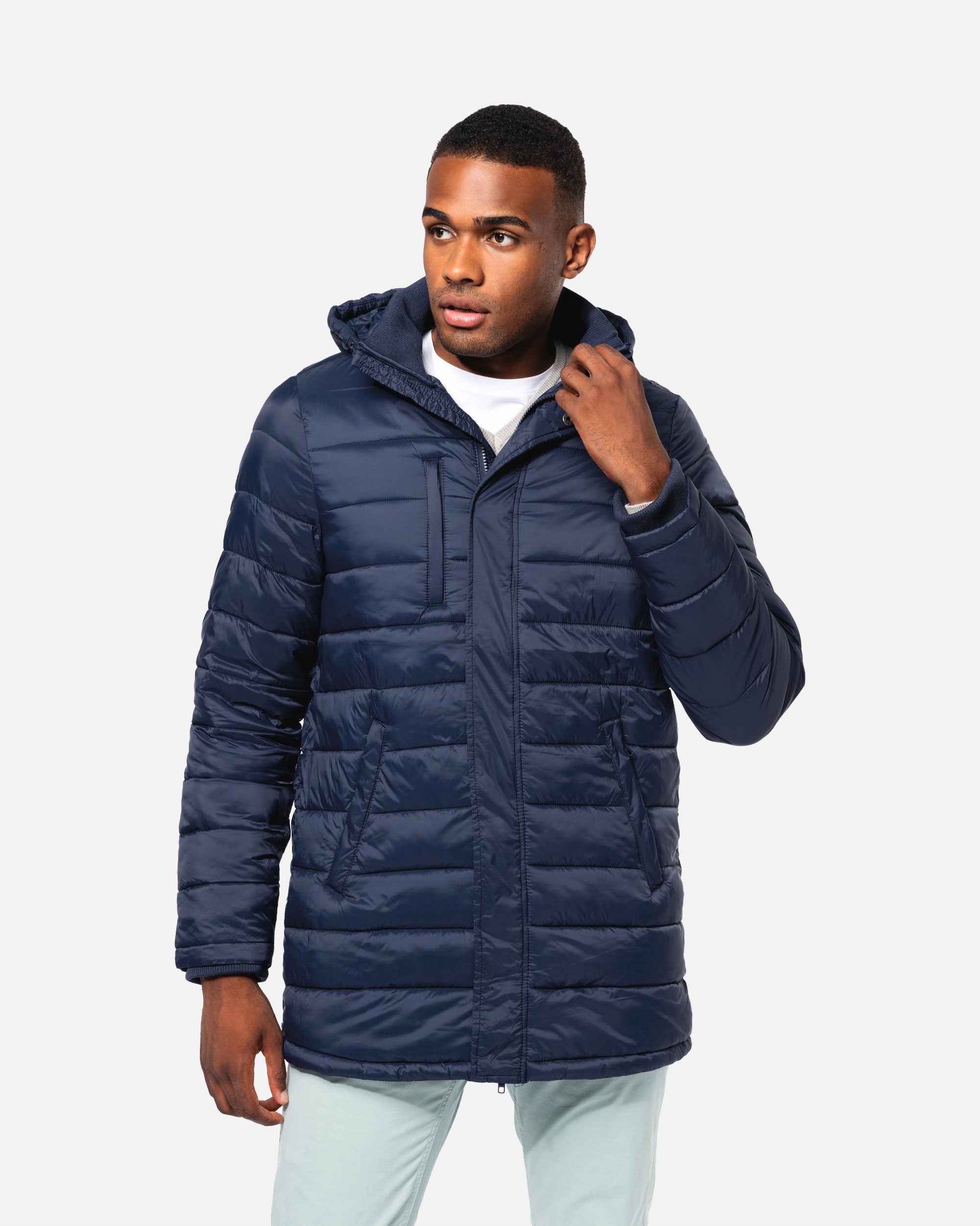 Leichte Herren Parka Jacke mit Kapuze Navy Blue von VIVID