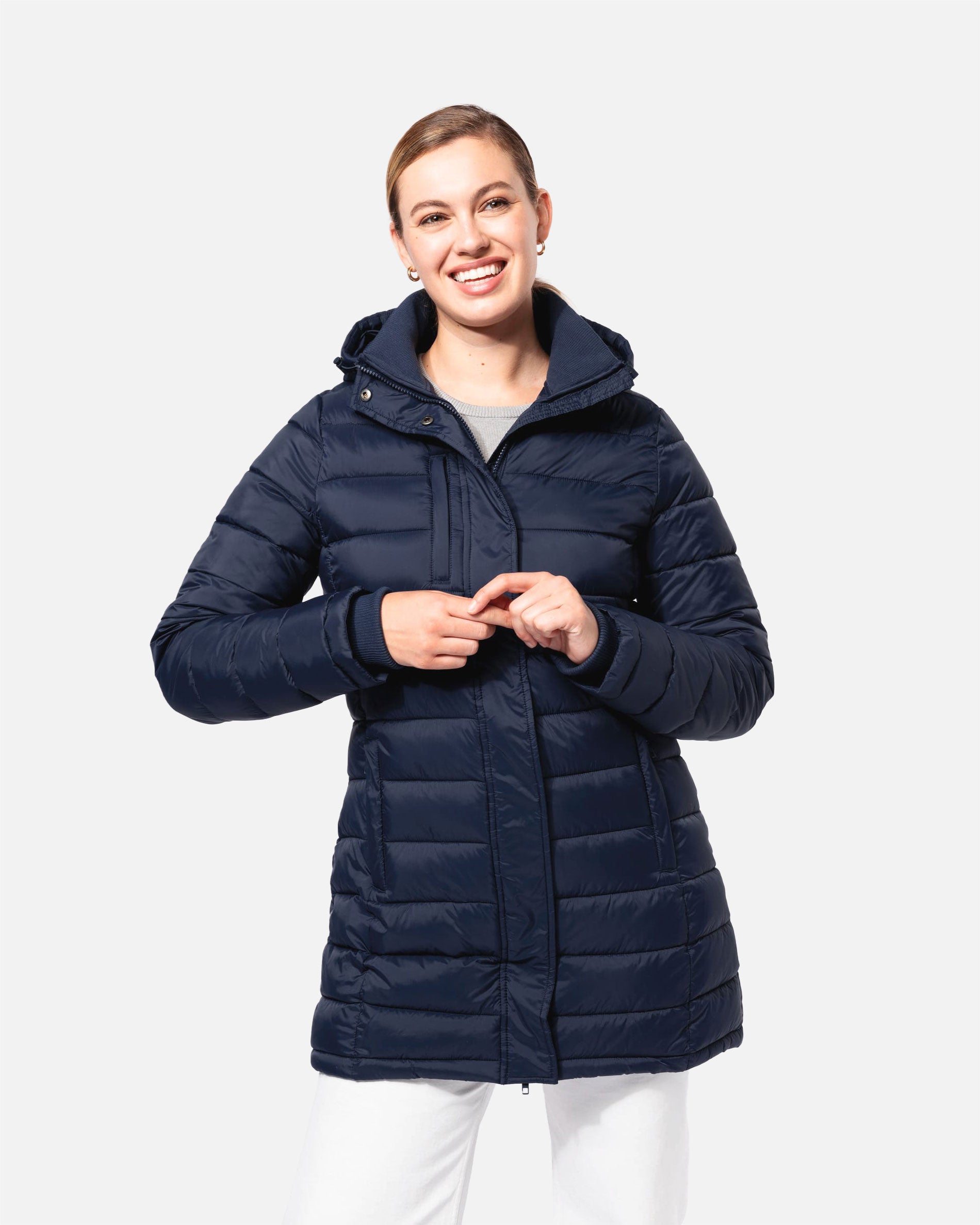 Leichte Damen Parka Jacke mit Kapuze Navy Blue von VIVID