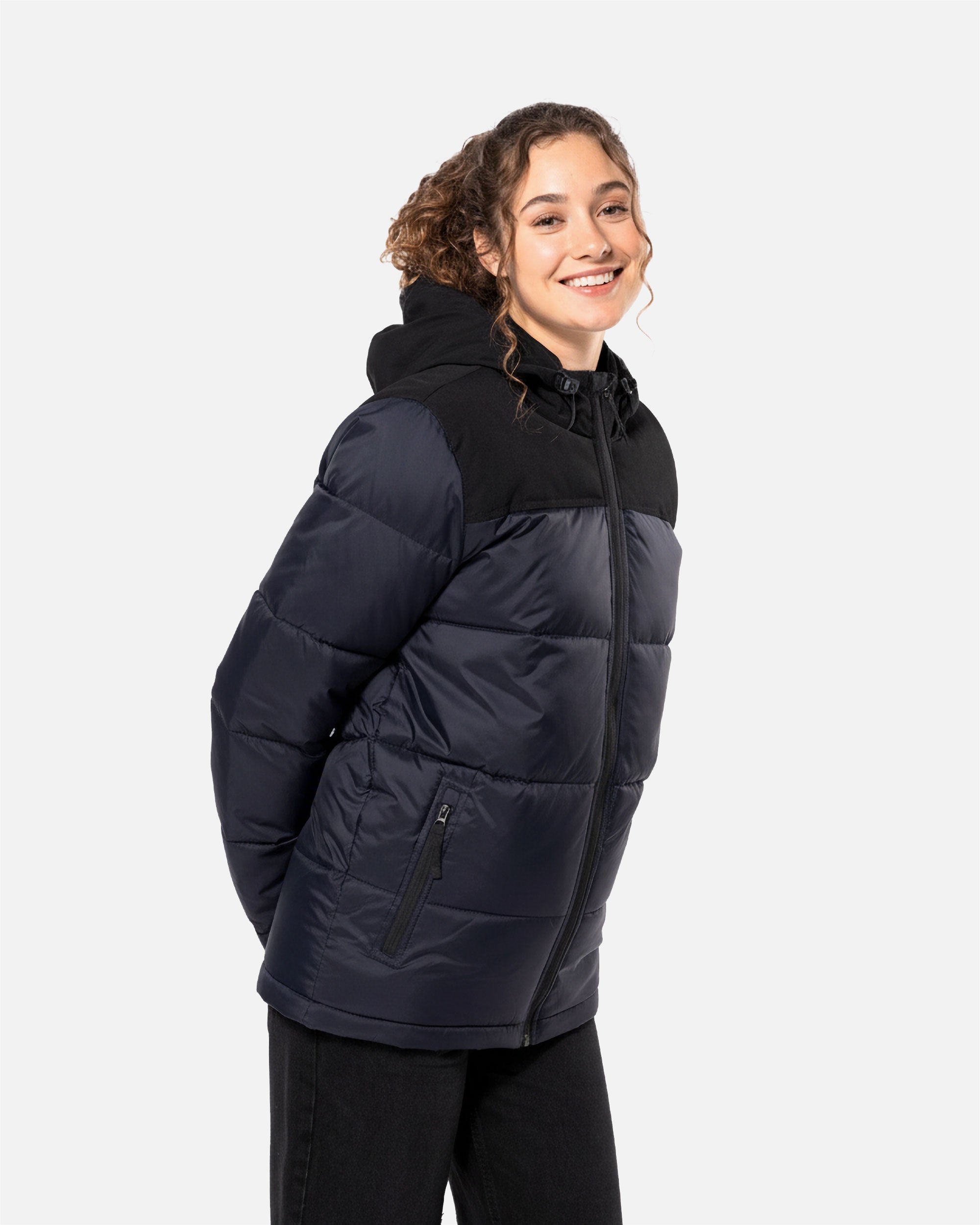Unisex Steppparka Jacke mit Kapuze Navy Blue-Black von VIVID