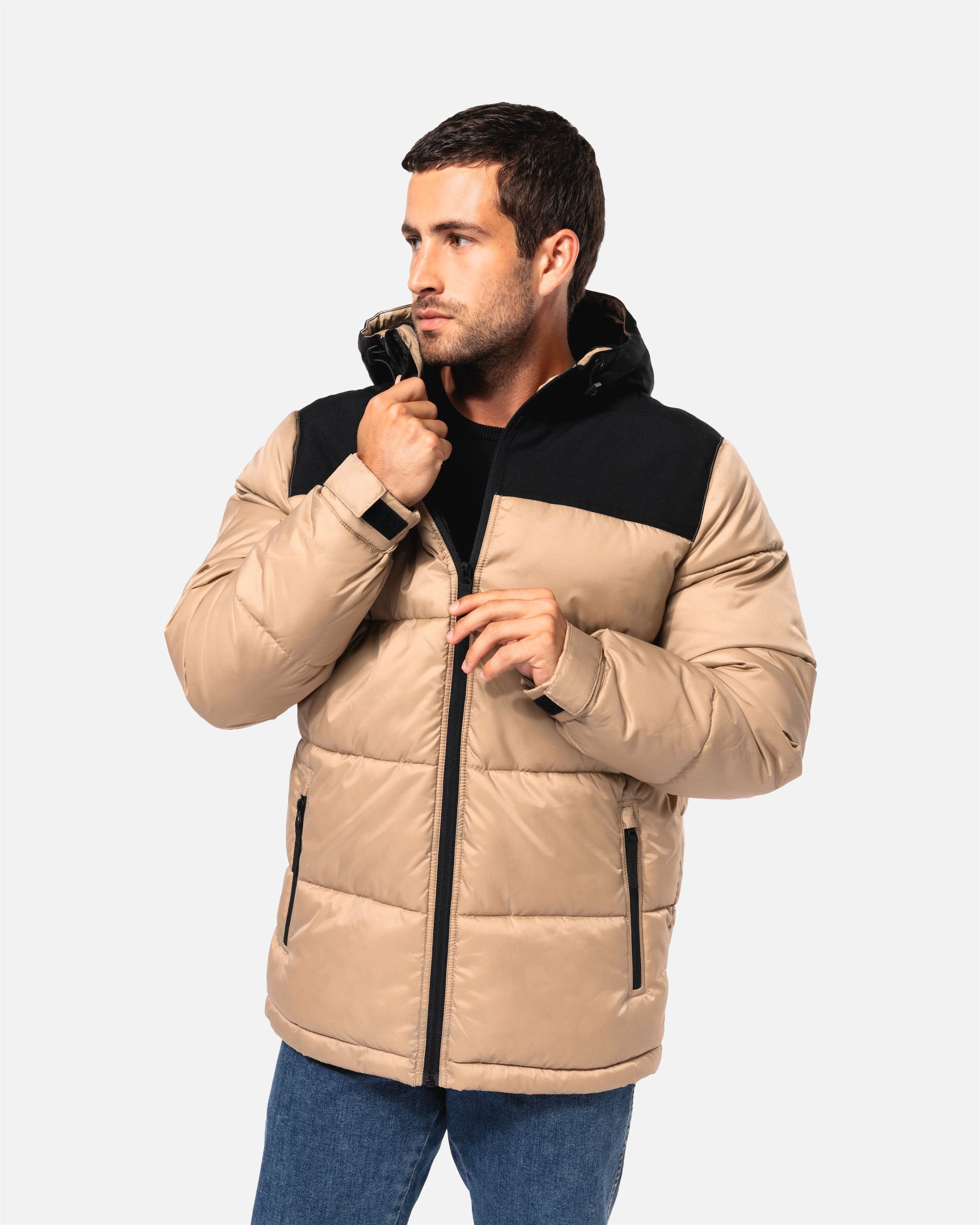 Unisex Steppparka Jacke mit Kapuze Wet Sand-Black von VIVID
