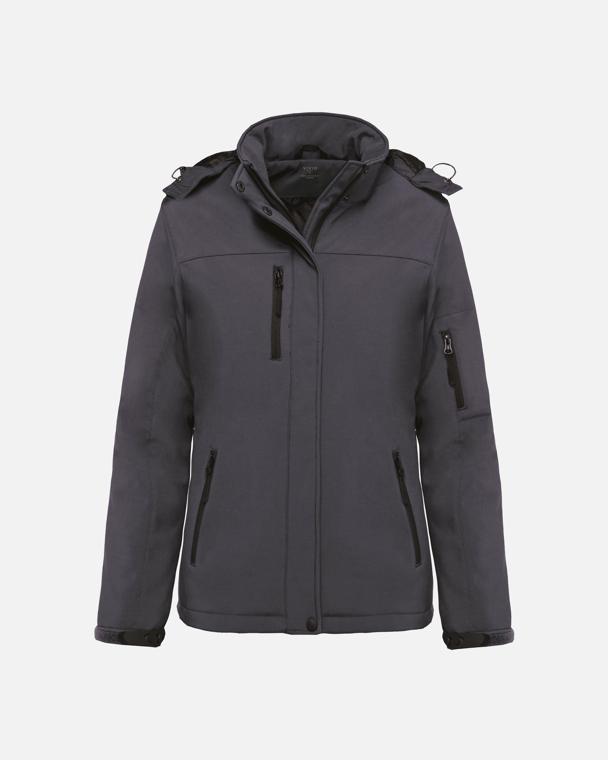 Damen Softshell Jacke 2.0 mit abnehmbarer Kapuze Charcoal von VIVID