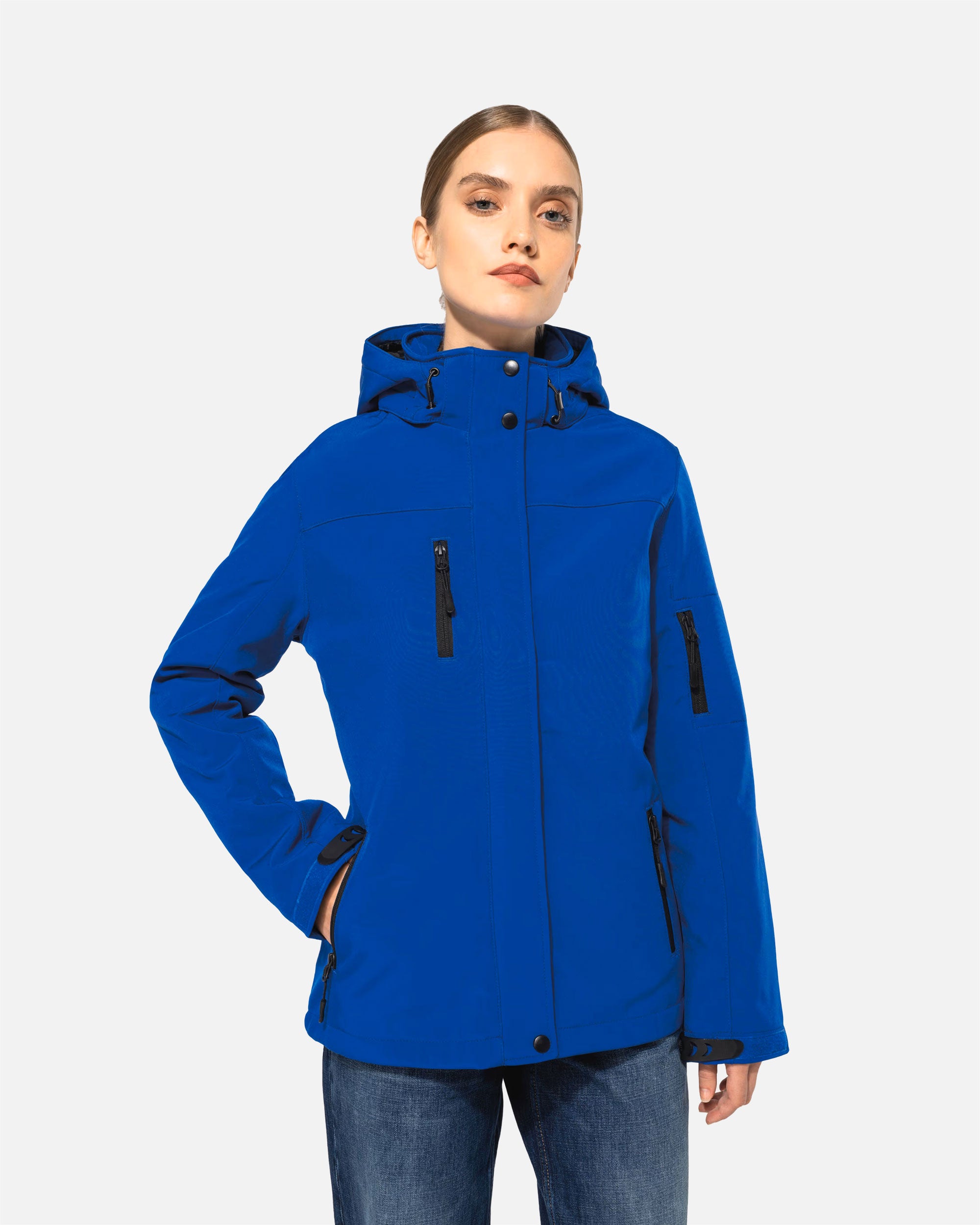 Damen Softshell Parka Jacke mit abnehmbarer Kapuze Royal Blue von VIVID
