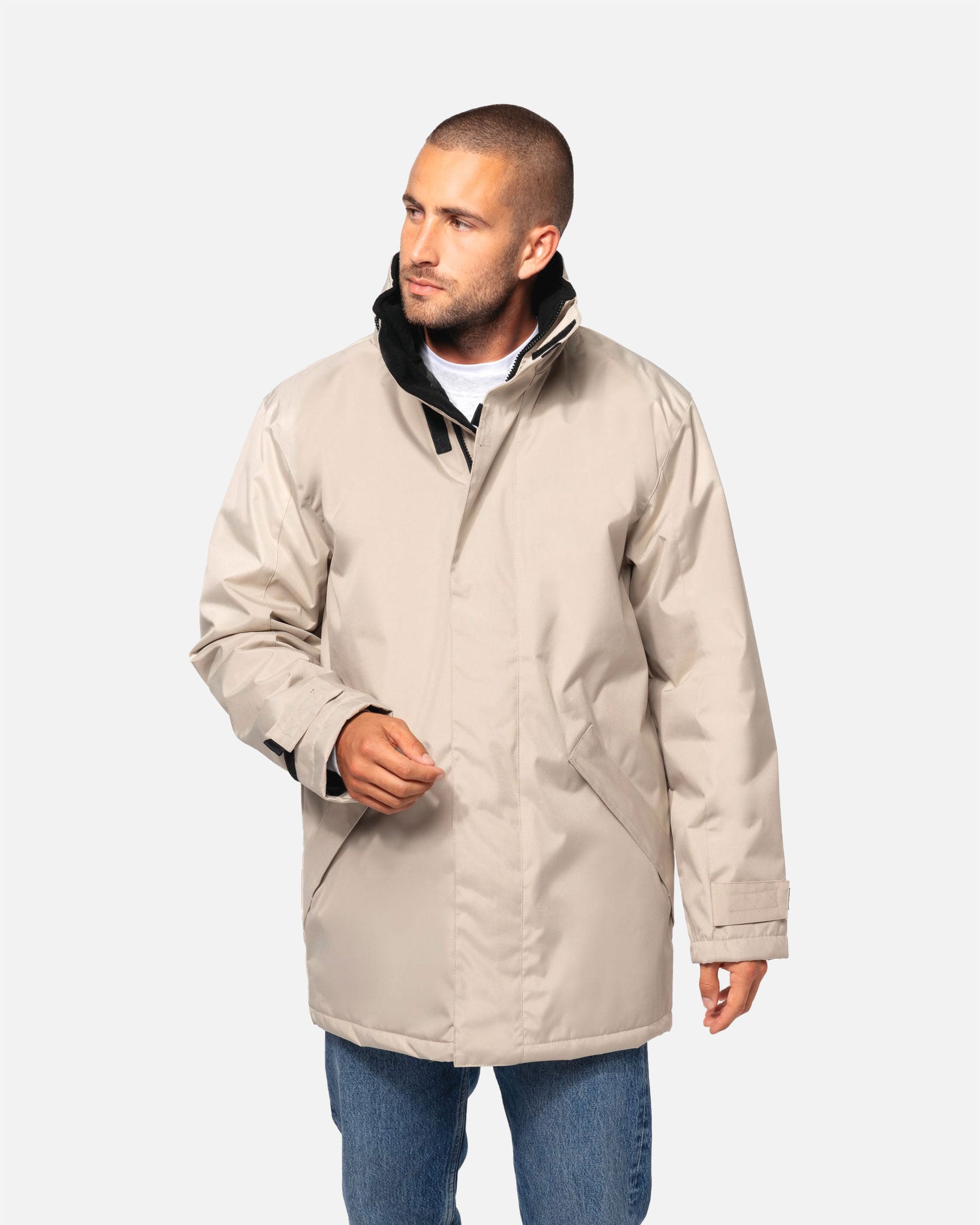 Herren Parka Jacke mit abnehmbarer Kapuze Beige von VIVID