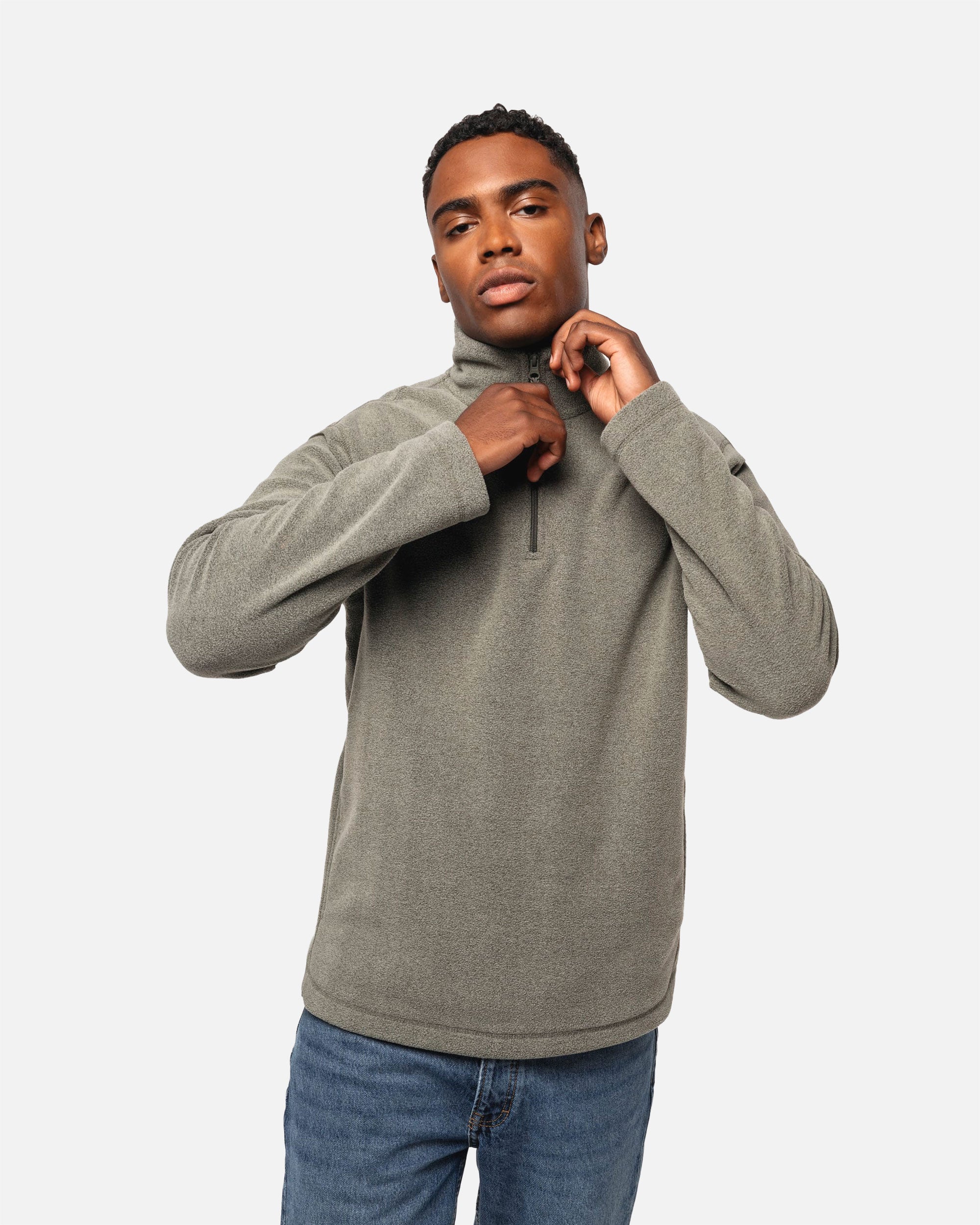 Herren Mikrofleece Pullover mit 1/4-Reißverschluss Green Marble Heather von VIVID