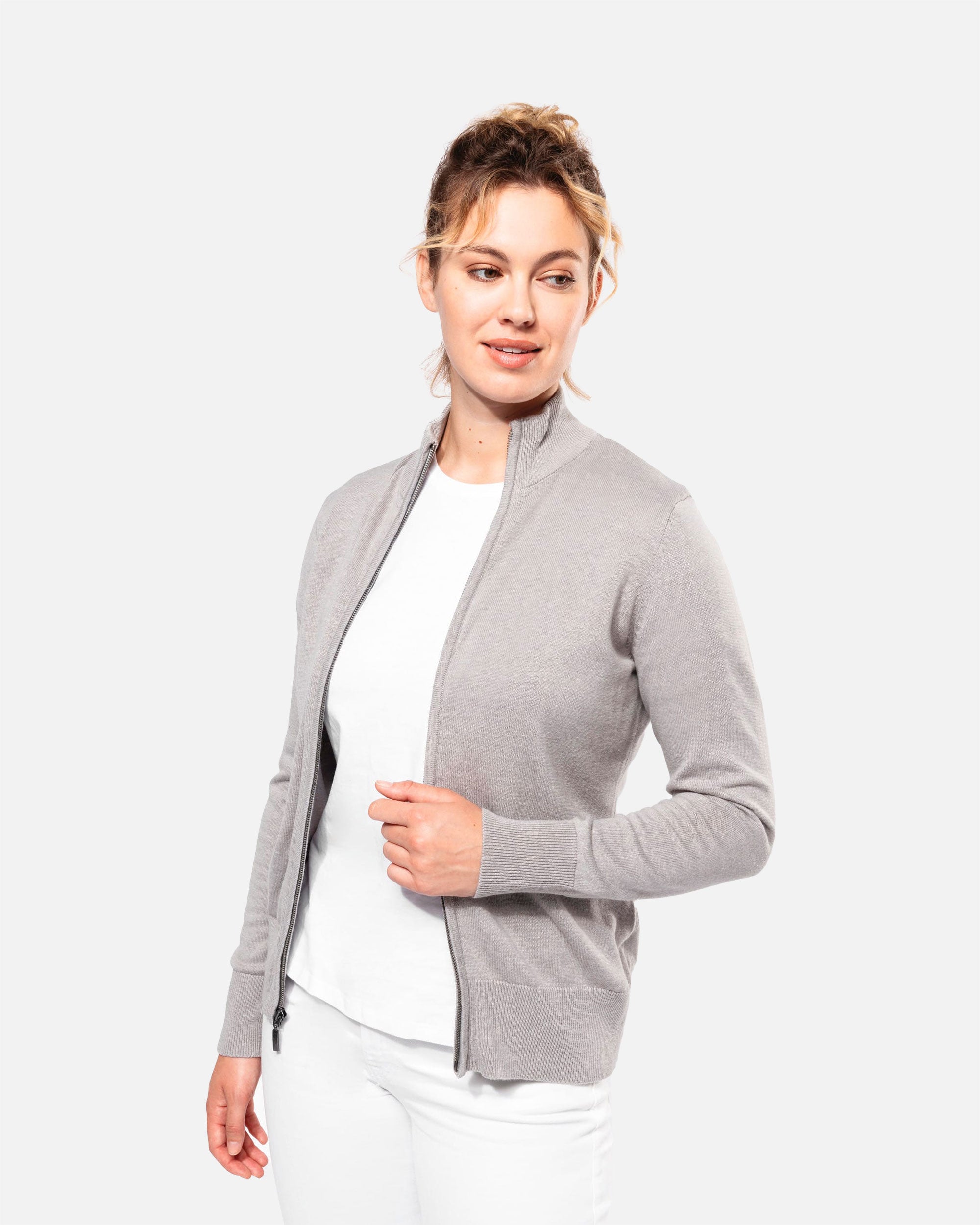Damen Pullover mit Reißverschluss Grey Heather von VIVID