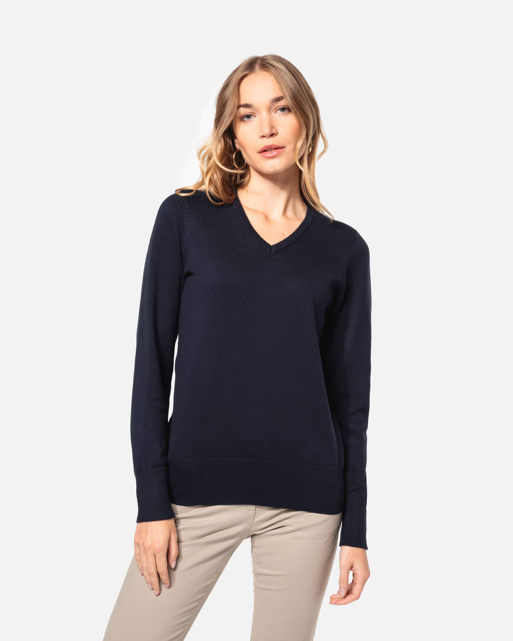 Damen Pullover mit V-Ausschnitt Navy Blue von VIVID