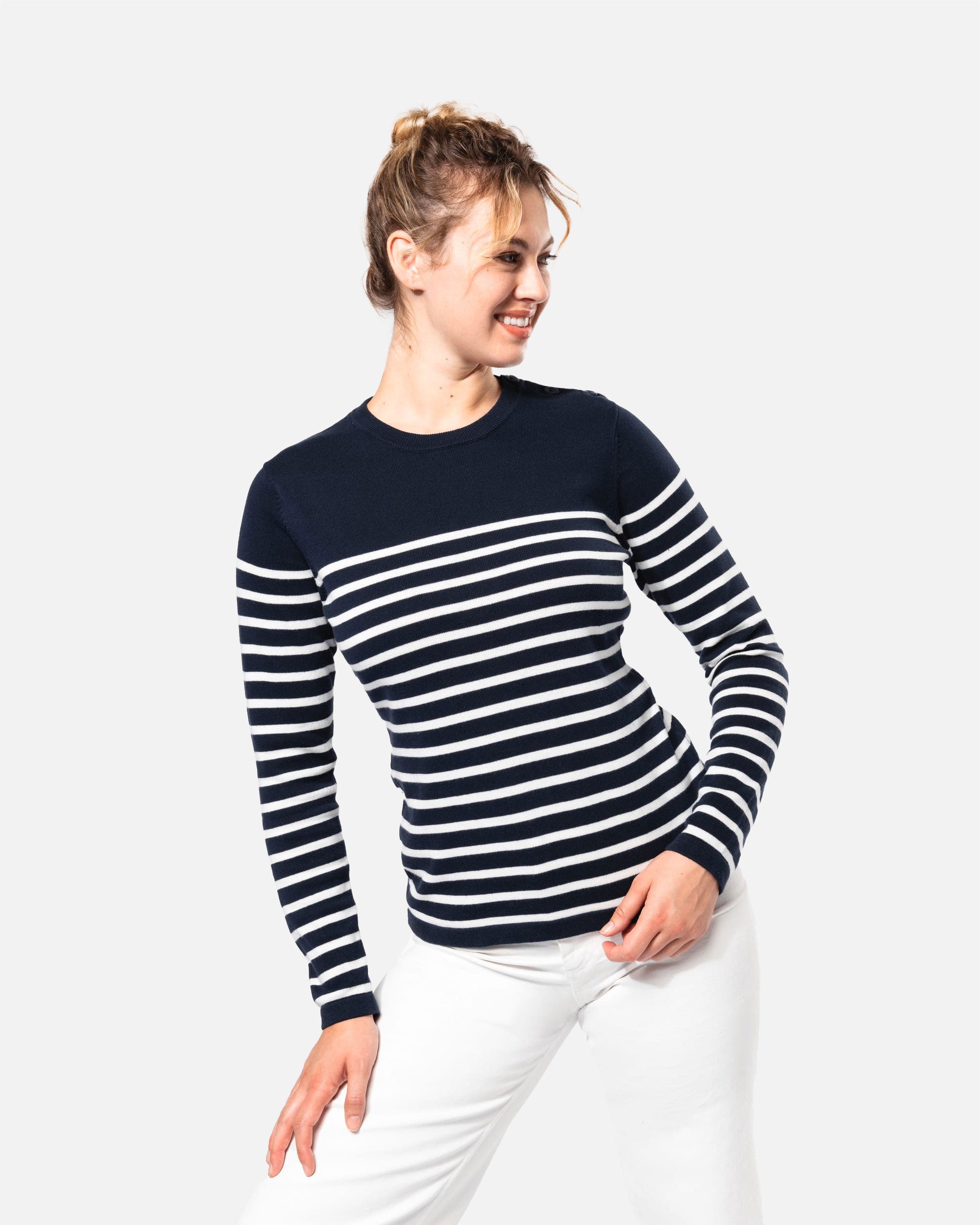 Damen Pullover im Marine-Look Navy-White Stripes von VIVID