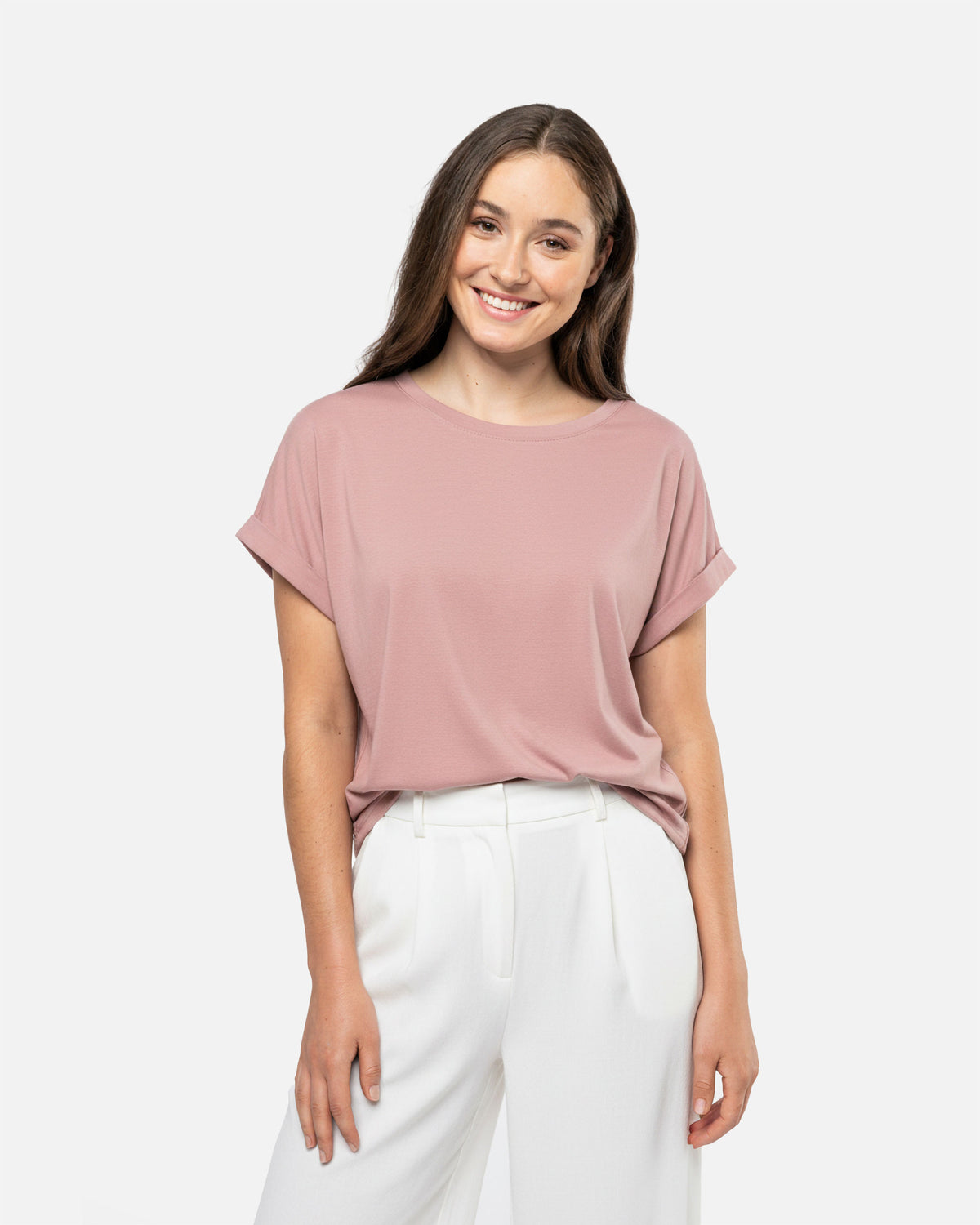 Damen T-Shirt mit Reversärmeln Petal Rose von VIVID