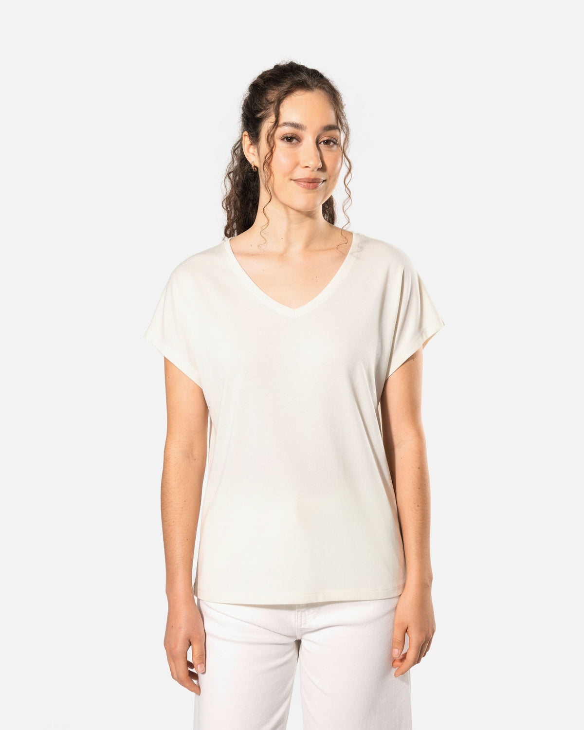 Lockeres Damen T-Shirt mit V-Ausschnitt Ivory von VIVID
